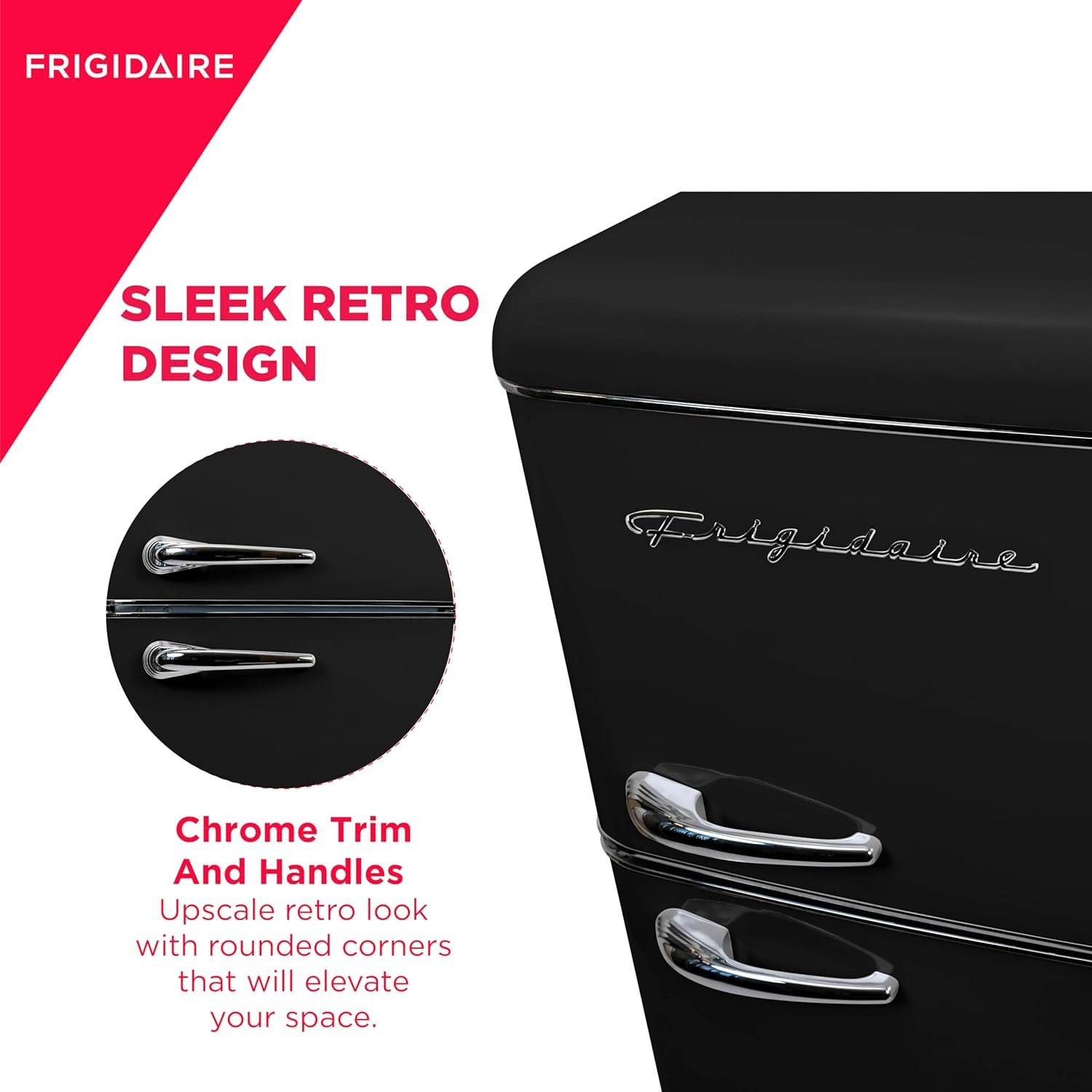 Frigidaire EFR756-BLACK EFR756, 2 Door Apartment Size Retro Refrigerator with Top Freezer, Chrome Handles, 7.5 cu ft, Black - Image 5
