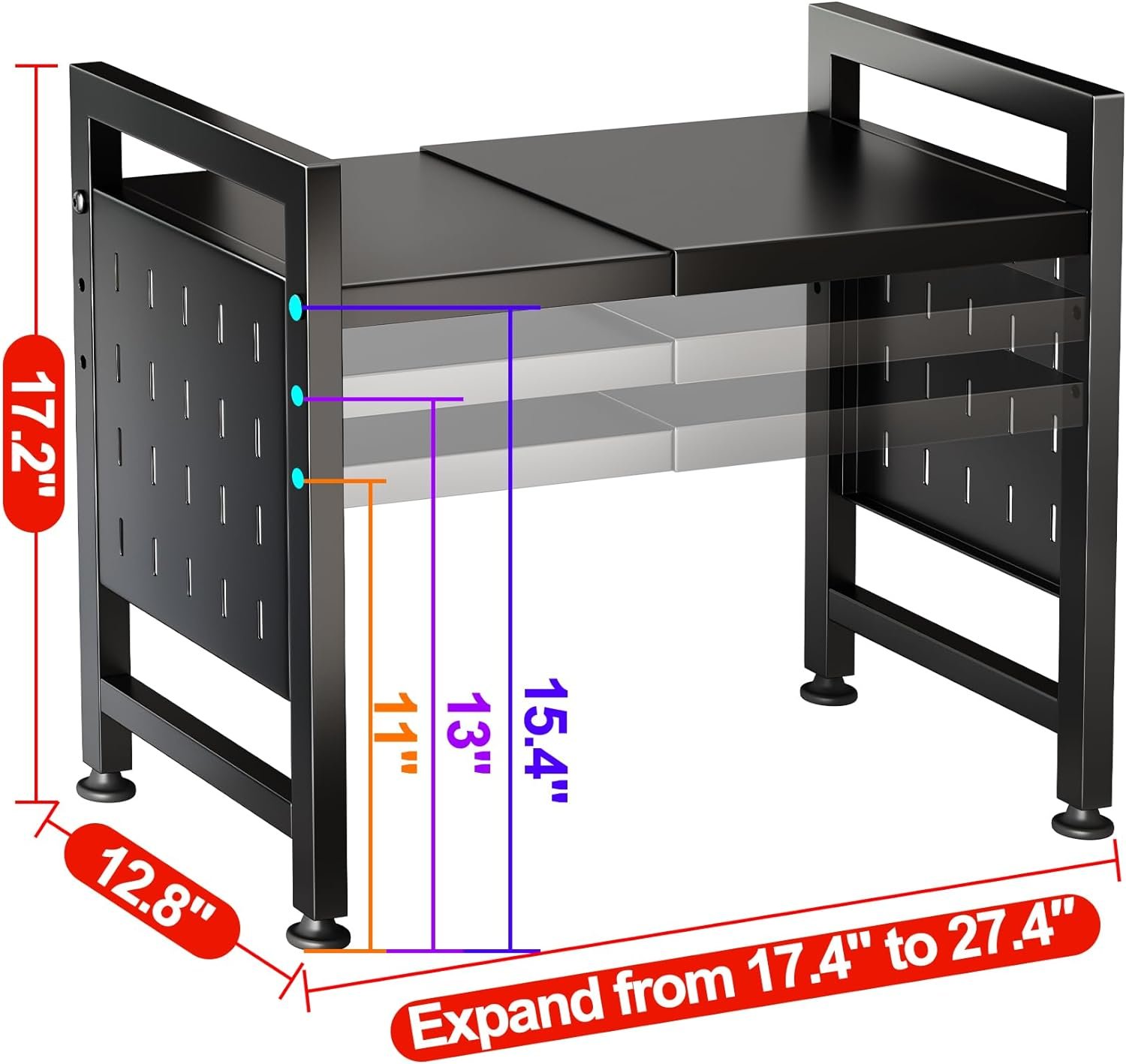 Kitstorack Adjustable Microwave Oven Rack,Microwave Stand Shelf Heavy Duty 2-Tier Shelf with Cutting Boards Stand for Kitchen Shelves Counter Top Organizer, Holds 180lbs,9 Hooks - Image 7