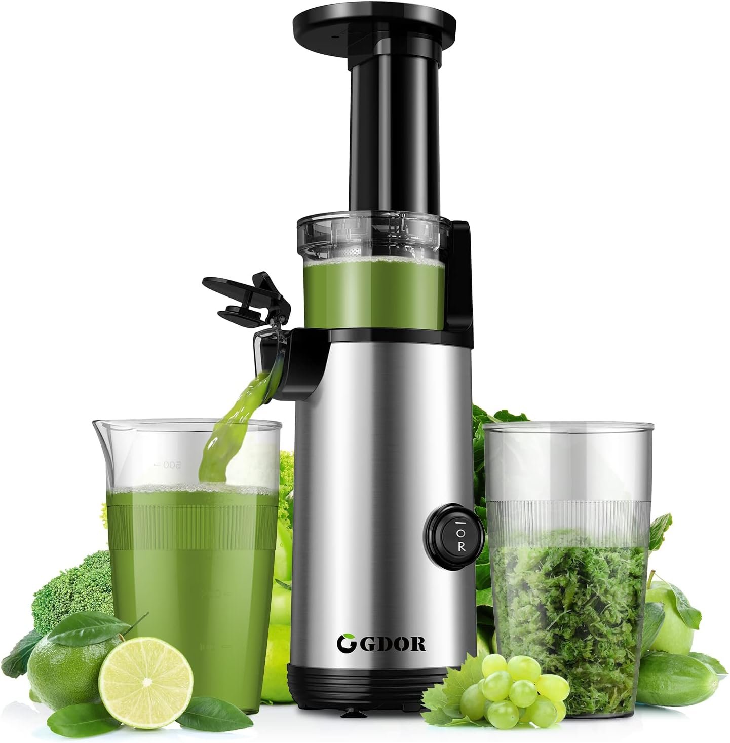 GDOR Compact Slow Juicer Machine 2.0, Space-Saving Cold Press Juicer with Powerful 60NM DC Motor, Low Noise Masticating Juicer Extractor, Easy to Clean, Brush Included, 20 Oz Juice Cup, BPA-Free - Image 2