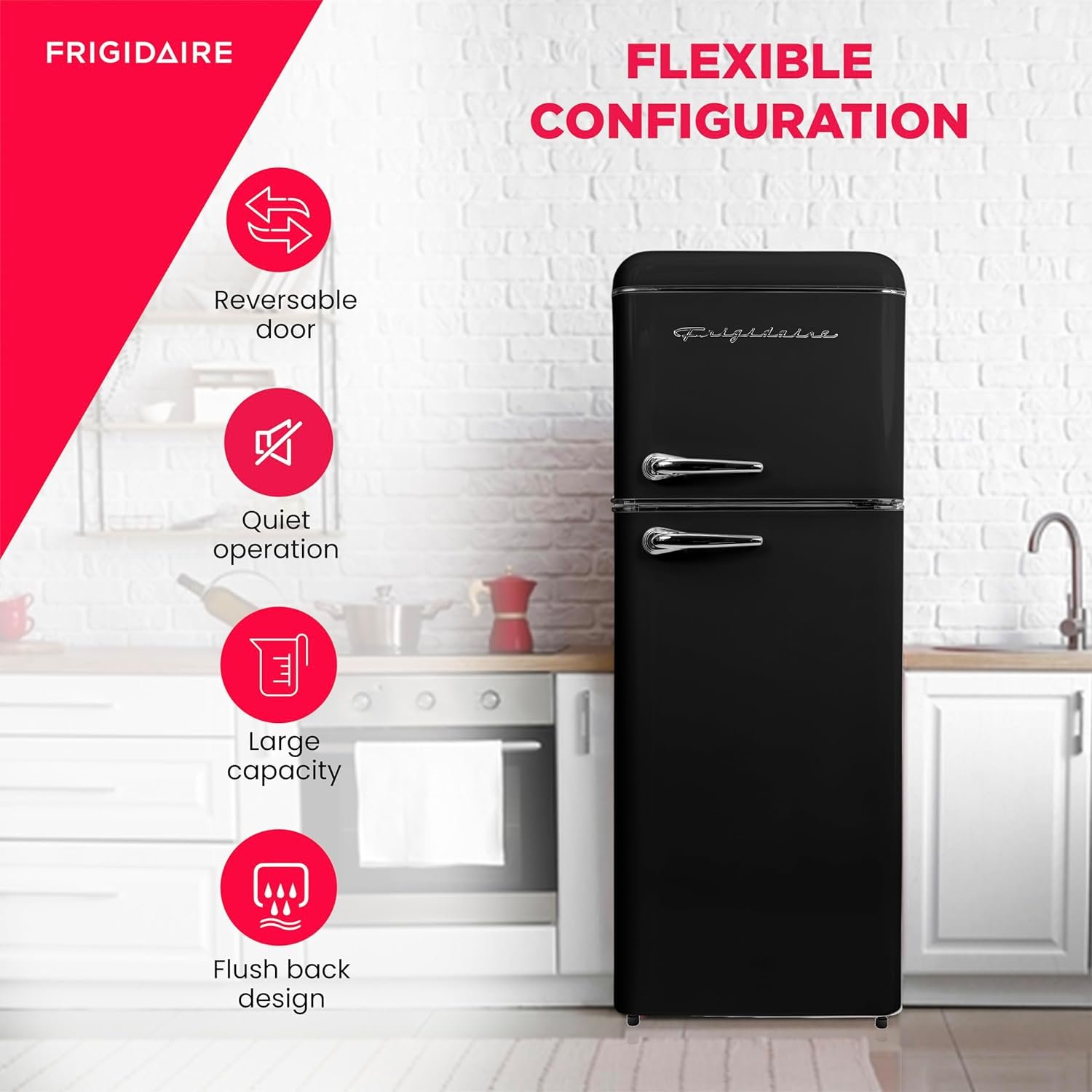 Frigidaire EFR756-BLACK EFR756, 2 Door Apartment Size Retro Refrigerator with Top Freezer, Chrome Handles, 7.5 cu ft, Black - Image 7