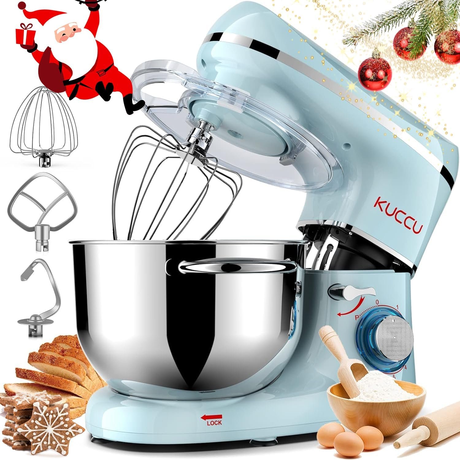 KUCCU Stand Mixer, 6.5 Qt 660W, 6-Speed Tilt-Head Food Dough Mixer, Kitchen Electric Mixer with Stainless Steel Bowl,Dough Hook,Whisk, Beater, Egg white separator (6.5-QT, Blue) - Image 9