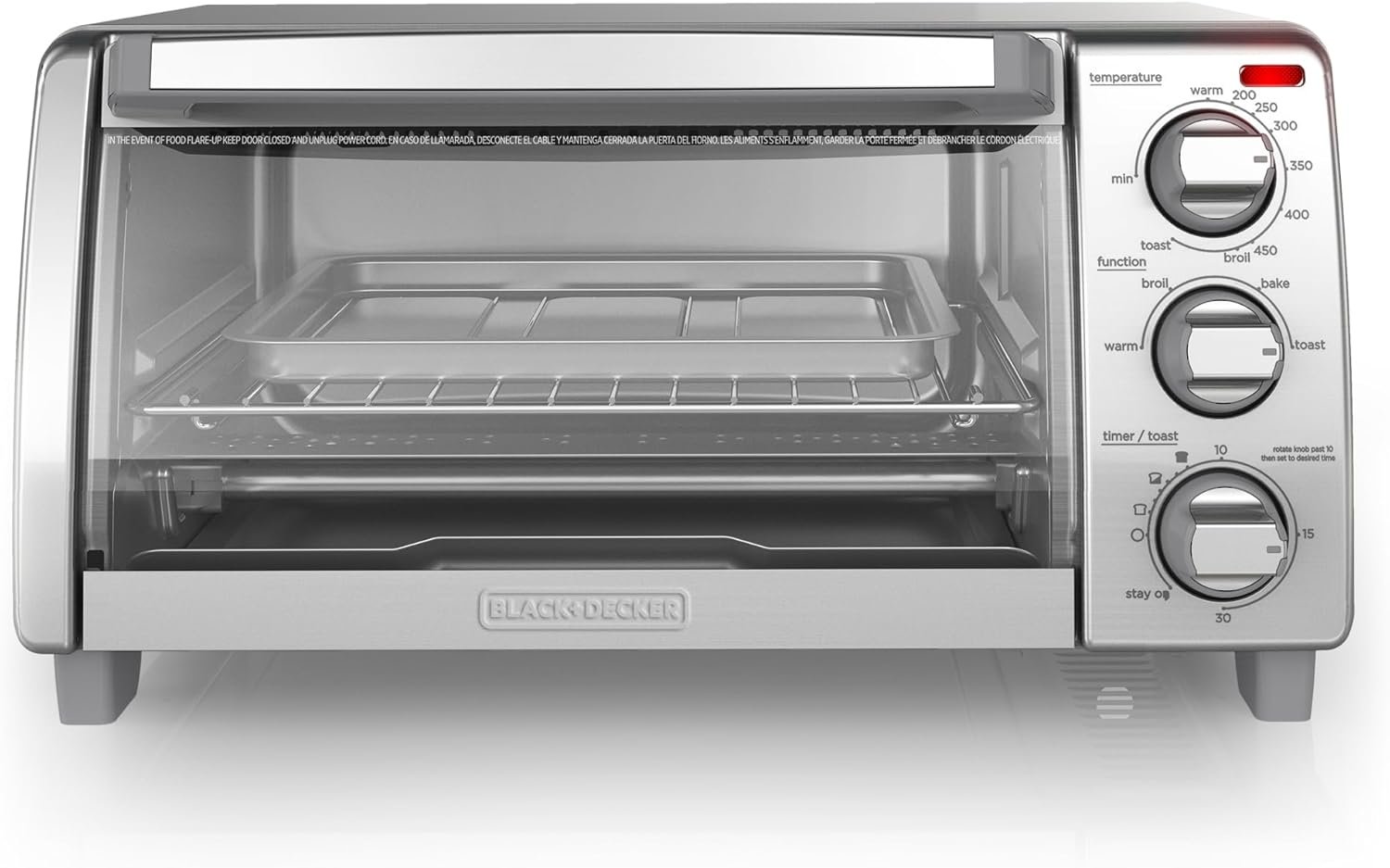 BLACK+DECKER™ Natural Convection 4-Slice Toaster Oven, Stainless Steel, Bake, Broil, Toast, Keep Warm Cooking Functions - Image 3