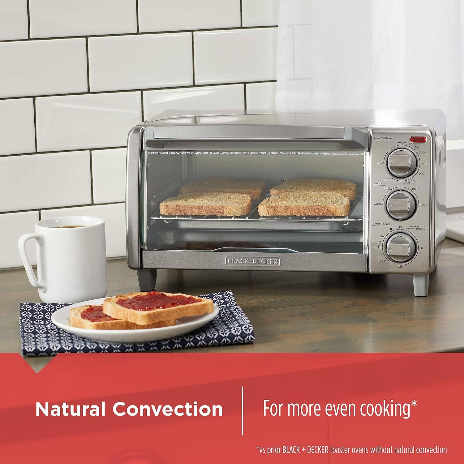 BLACK+DECKER™ Natural Convection 4-Slice Toaster Oven, Stainless Steel, Bake, Broil, Toast, Keep Warm Cooking Functions - Image 5