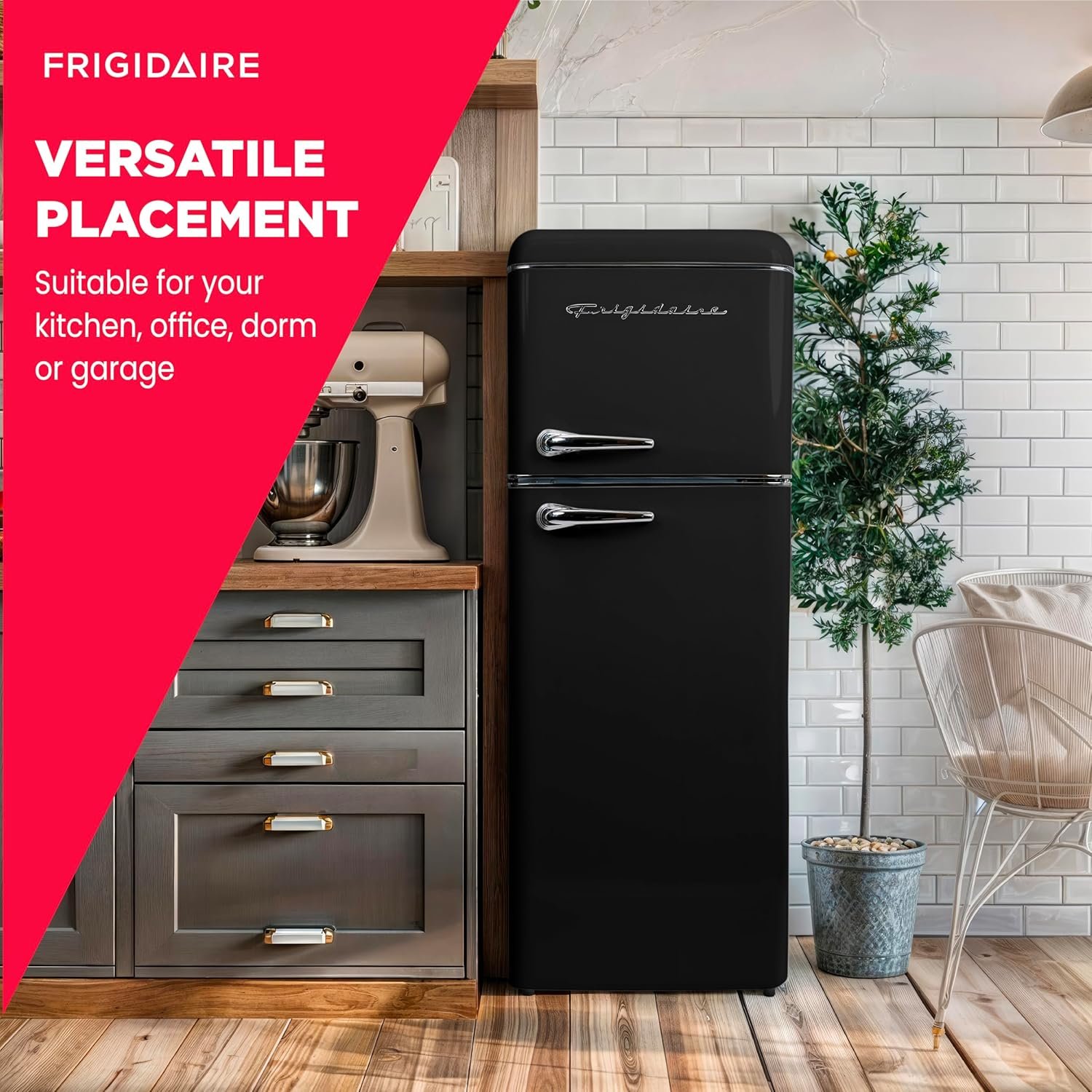 Frigidaire EFR756-BLACK EFR756, 2 Door Apartment Size Retro Refrigerator with Top Freezer, Chrome Handles, 7.5 cu ft, Black - Image 6