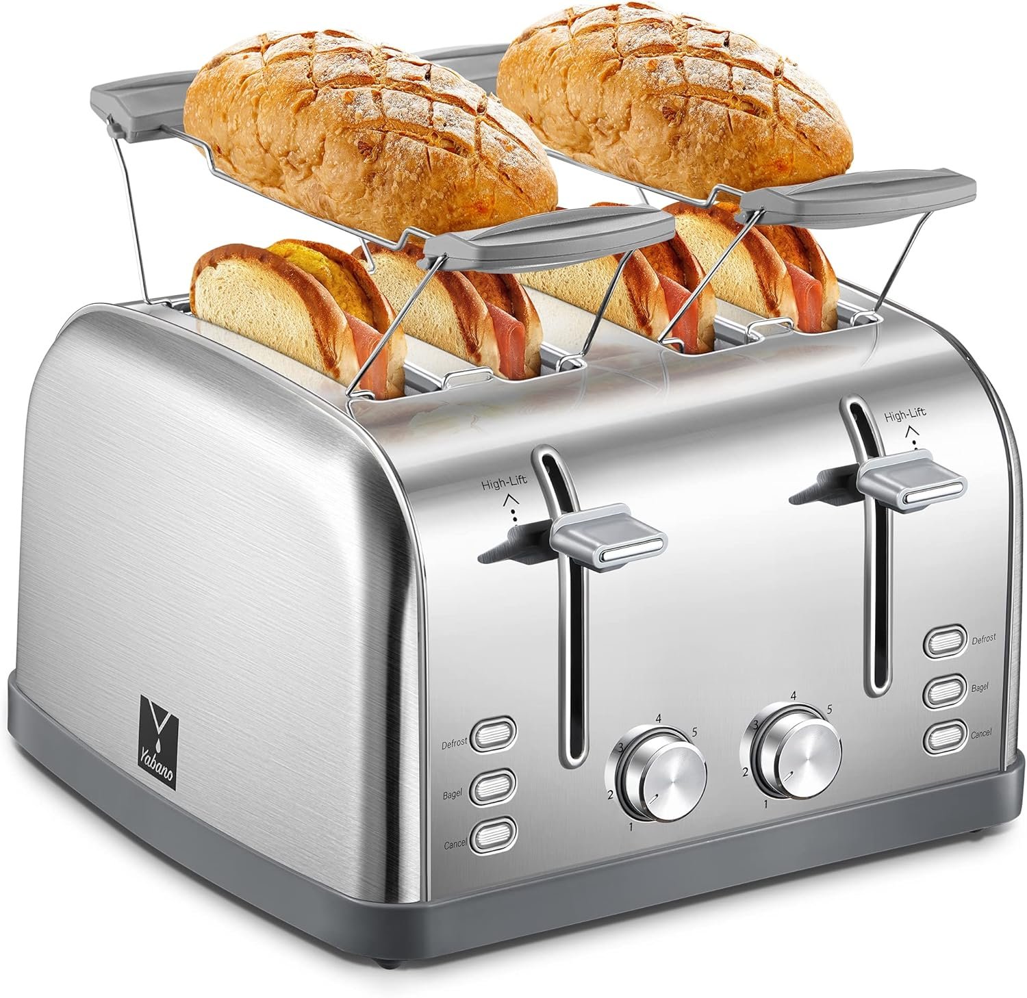 Toaster 4 Slice, Extra Wide Slots, Stainless Steel with High Lift Lever, Bagel and Muffin Function, Removal Crumb Tray, 7-Shade Settings with Warming Rack, Silver, Yabano - Image 2