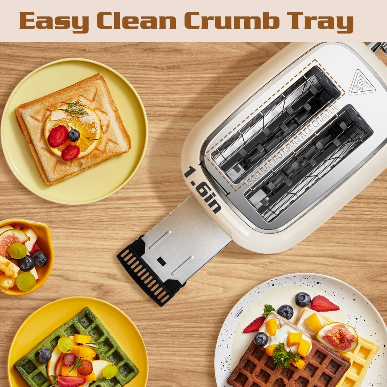 Aigostar Toaster 2 Slice, Retro Extra-Wide Slot Toasters Best Rated Prime for Toasting Bagels, Breads, Waffles & More, Cancel, Defrost & 6 Browning, Removable Crumb Tray, Stainless Steel, Cream White - Image 5