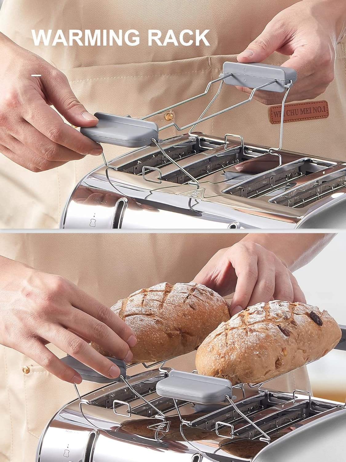 Toaster 4 Slice, Extra Wide Slots, Stainless Steel with High Lift Lever, Bagel and Muffin Function, Removal Crumb Tray, 7-Shade Settings with Warming Rack, Silver, Yabano - Image 6
