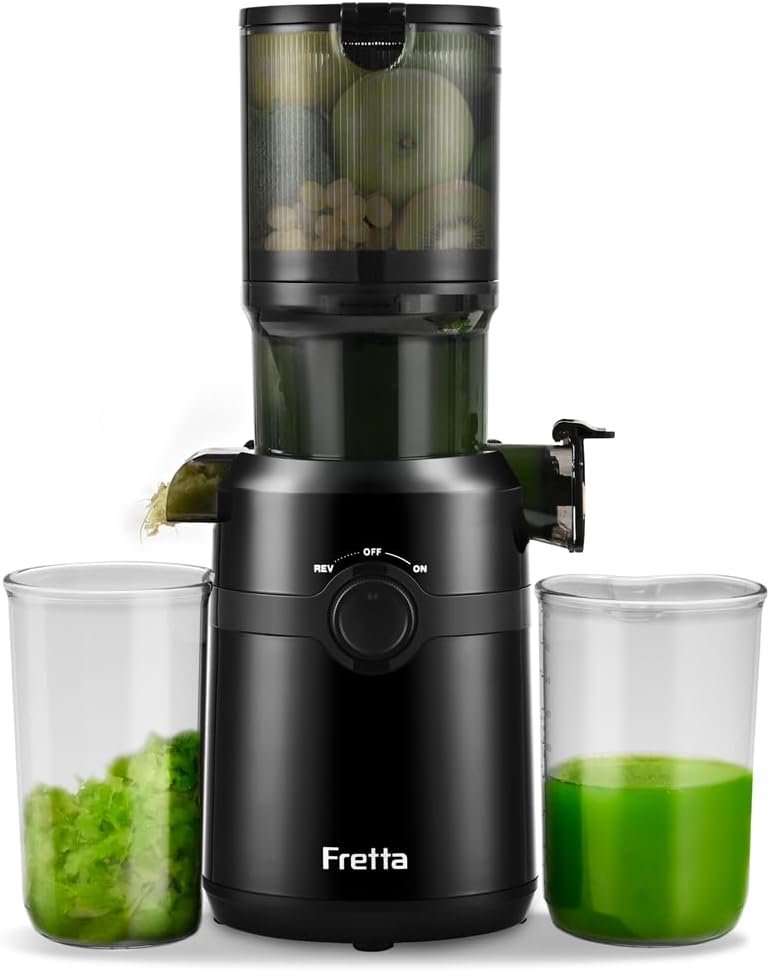 Fretta Cold Press Juicer Machines with 4.25" Large Feed Chute,Fit Whole Fruits & Vegetables Easy Clean Self Feeding,High Juice Yield,BPA Free (Black) - Image 2