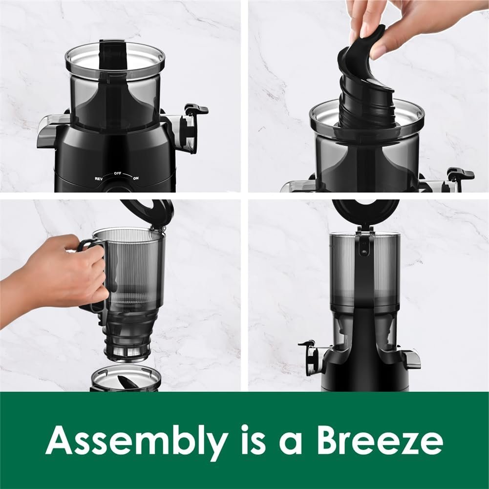 Fretta Cold Press Juicer Machines with 4.25" Large Feed Chute,Fit Whole Fruits & Vegetables Easy Clean Self Feeding,High Juice Yield,BPA Free (Black) - Image 8