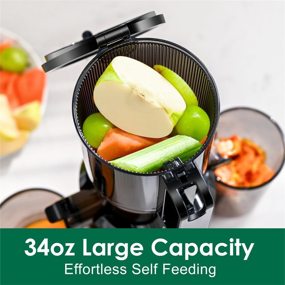Fretta Cold Press Juicer Machines with 4.25" Large Feed Chute,Fit Whole Fruits & Vegetables Easy Clean Self Feeding,High Juice Yield,BPA Free (Black) - Image 3