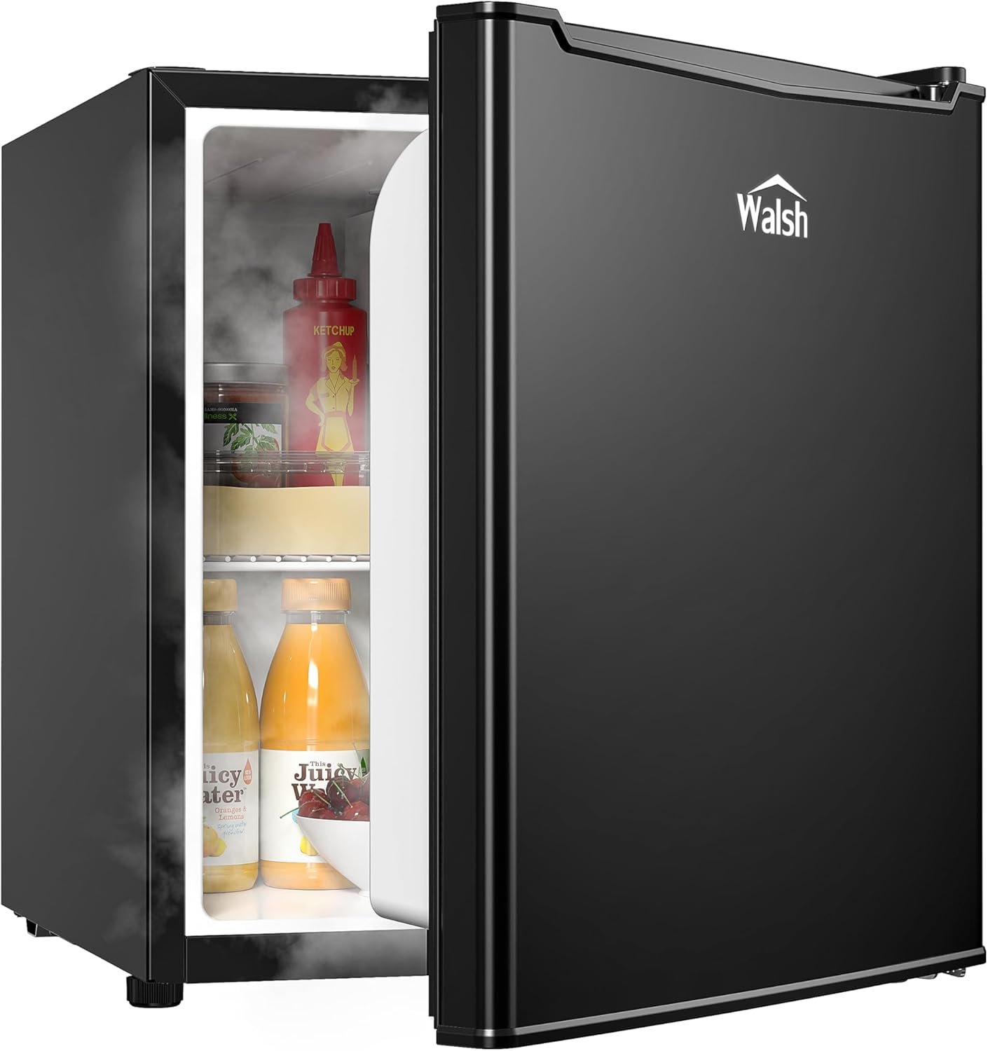 Walsh WSR17BK Compact Refrigerator, 1.7 Cu.Ft Single Door Fridge, Adjustable Mechanical Thermostat with Chiller, Reversible Doors, Black - Image 2