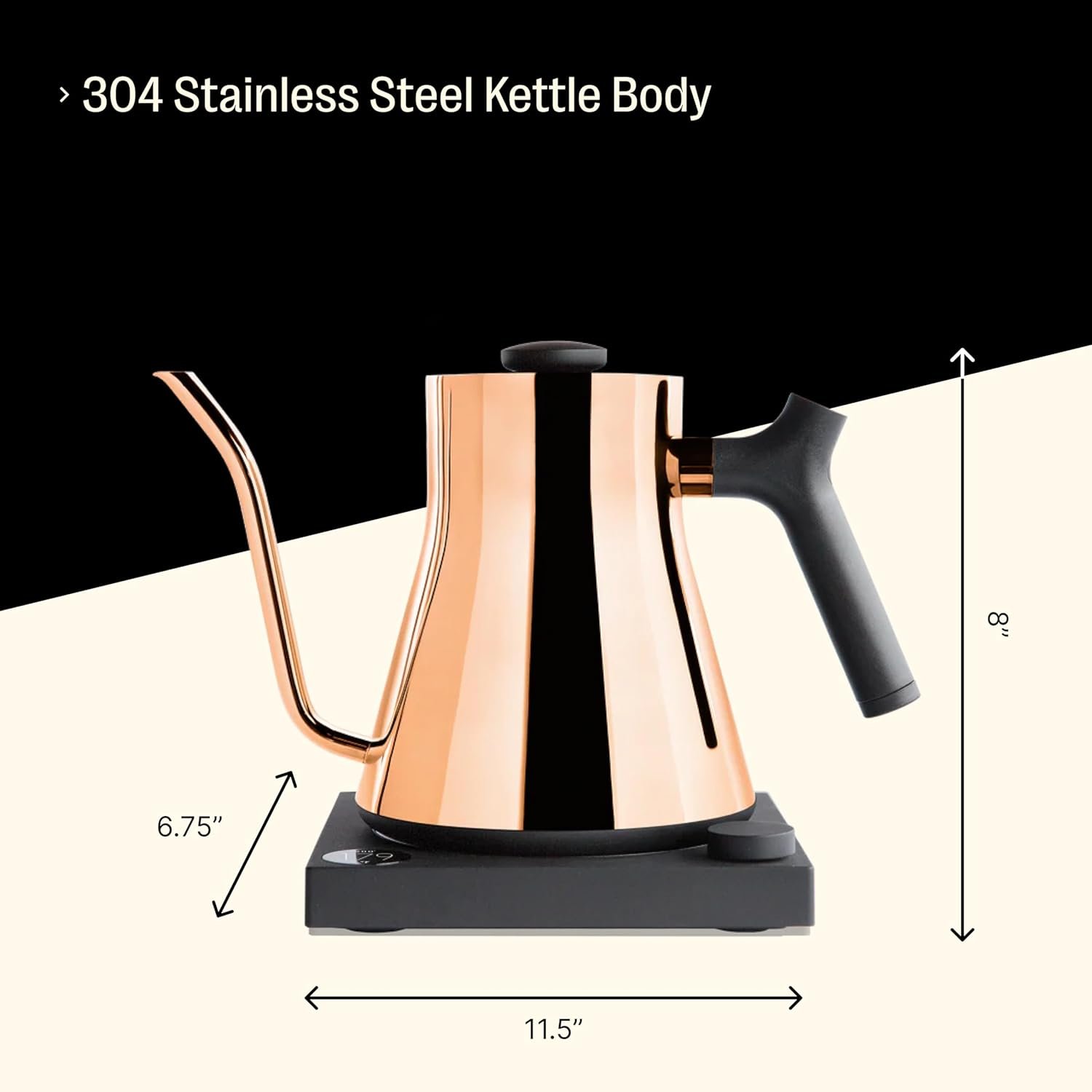 Fellow Stagg EKG Electric Gooseneck Kettle - Pour-Over Coffee and Tea Pot, Stainless Steel, Quick Heating, Polished Copper, 0.9 Liter - Image 4