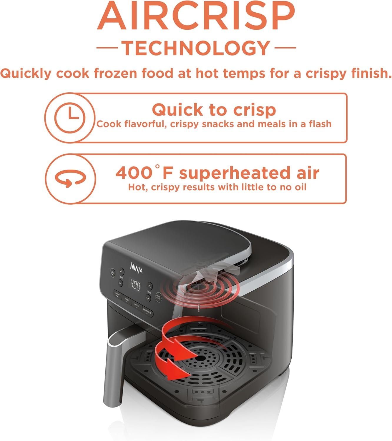 Ninja Air Fryer Pro 4-in-1 with 5 QT Capacity, Air Fry, Roast, Reheat, Dehydrate, Air Crisp Technology with 400F for hot, crispy results in just minutes, Nonstick Basket & Crisper Plate, Grey, AF141 - Image 3