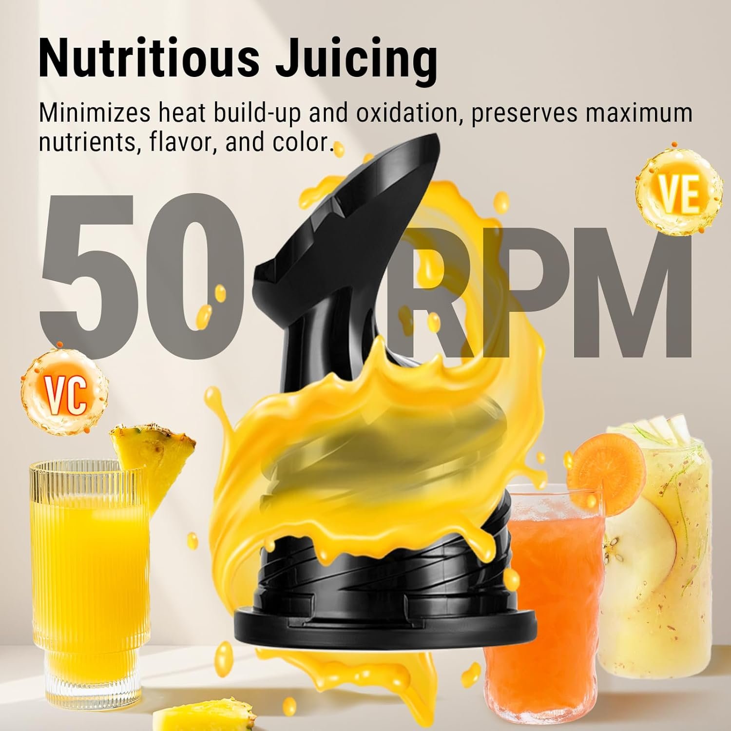 Ventray Cold Press Juicer, 5.1'' Extra Large Feed Chute Slow Masticating Juicer Machine for Whole Vegetables & Fruits, 250w, Easy to Clean with Brush, High Juice Yield Fit for Batch Juicing - Image 5