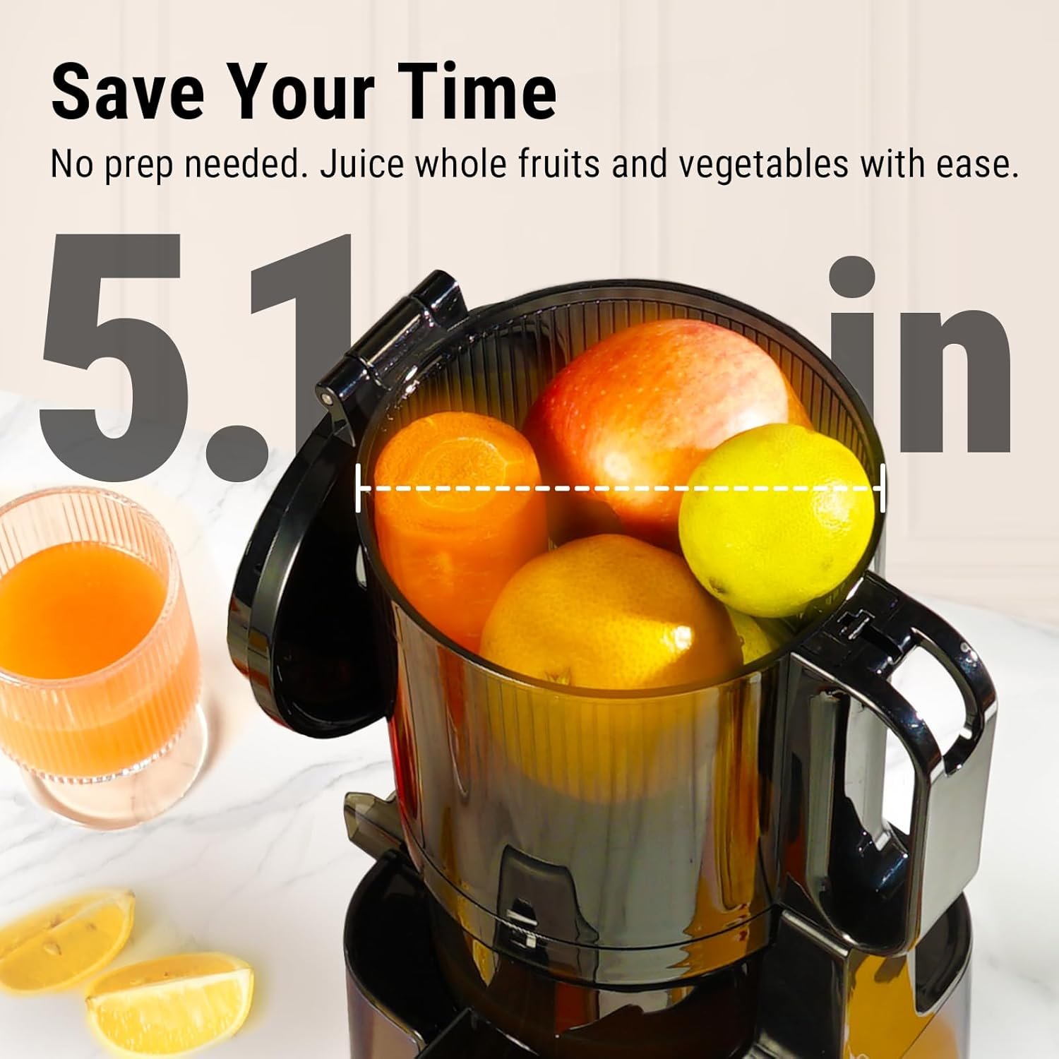 Ventray Cold Press Juicer, 5.1'' Extra Large Feed Chute Slow Masticating Juicer Machine for Whole Vegetables & Fruits, 250w, Easy to Clean with Brush, High Juice Yield Fit for Batch Juicing - Image 3