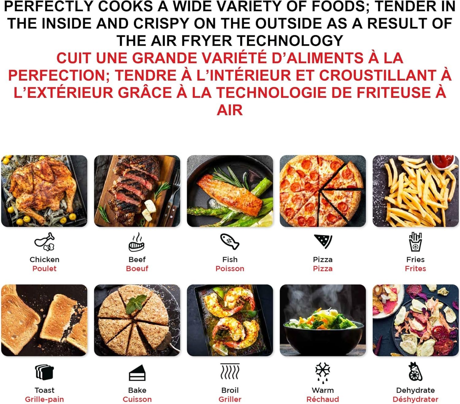Starfrit Air Fryer Convection Oven - XL for 12" Pizza - Baking Pan & Air Fryer Basket - 10 Preset Modes - 1700W - Image 6