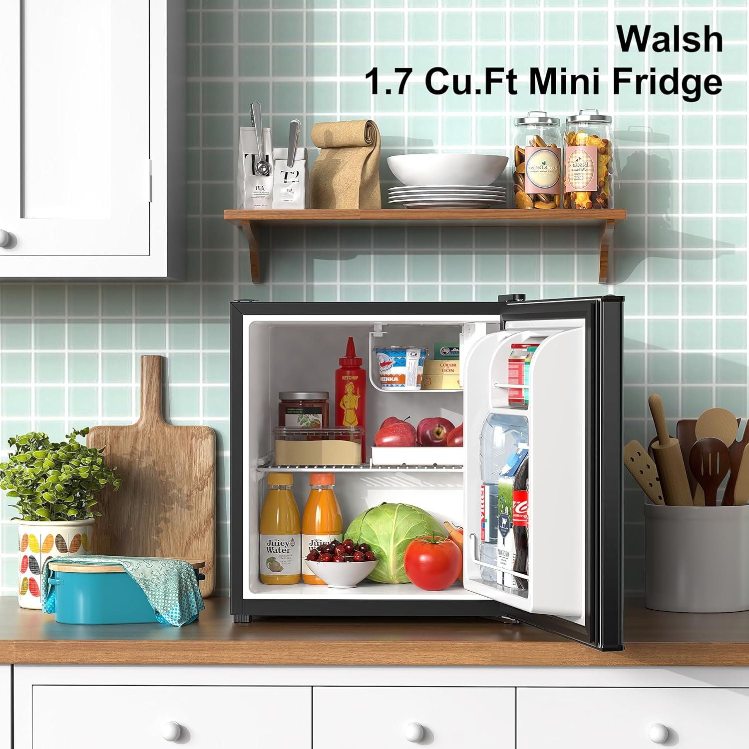Walsh WSR17BK Compact Refrigerator, 1.7 Cu.Ft Single Door Fridge, Adjustable Mechanical Thermostat with Chiller, Reversible Doors, Black - Image 3