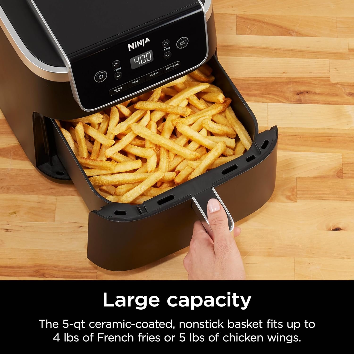 Ninja Air Fryer Pro 4-in-1 with 5 QT Capacity, Air Fry, Roast, Reheat, Dehydrate, Air Crisp Technology with 400F for hot, crispy results in just minutes, Nonstick Basket & Crisper Plate, Grey, AF141 - Image 4