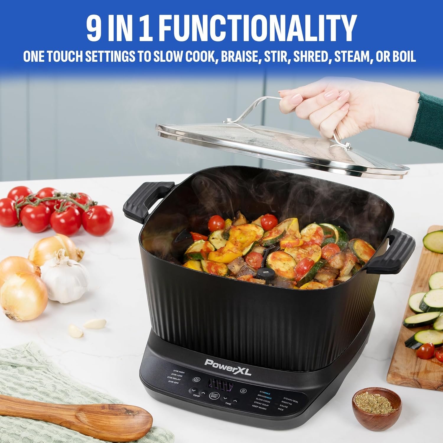 STIRMAX PLUS 7.5 Quart Digital Multi-Cooker with Automatic Paddle to Stir and Shred, 9 in 1 programmable presets to Sauté, Sear, and Brown Food Before Simmering – Accessories & Cookbook Included - Image 4