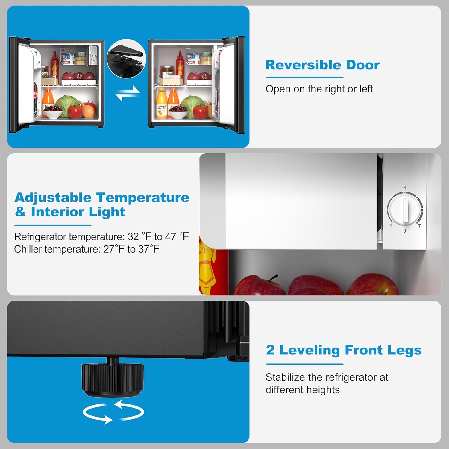 Walsh WSR17BK Compact Refrigerator, 1.7 Cu.Ft Single Door Fridge, Adjustable Mechanical Thermostat with Chiller, Reversible Doors, Black - Image 5