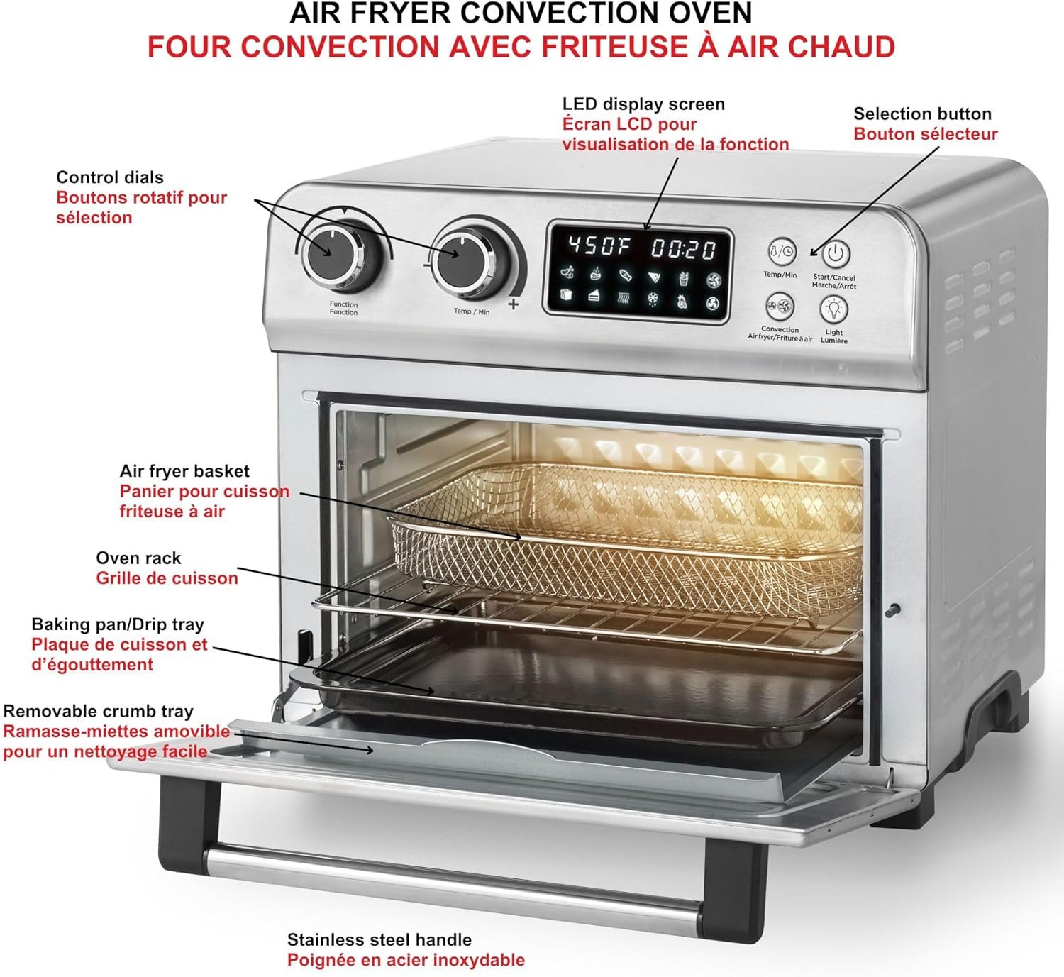 Starfrit Air Fryer Convection Oven - XL for 12" Pizza - Baking Pan & Air Fryer Basket - 10 Preset Modes - 1700W - Image 7
