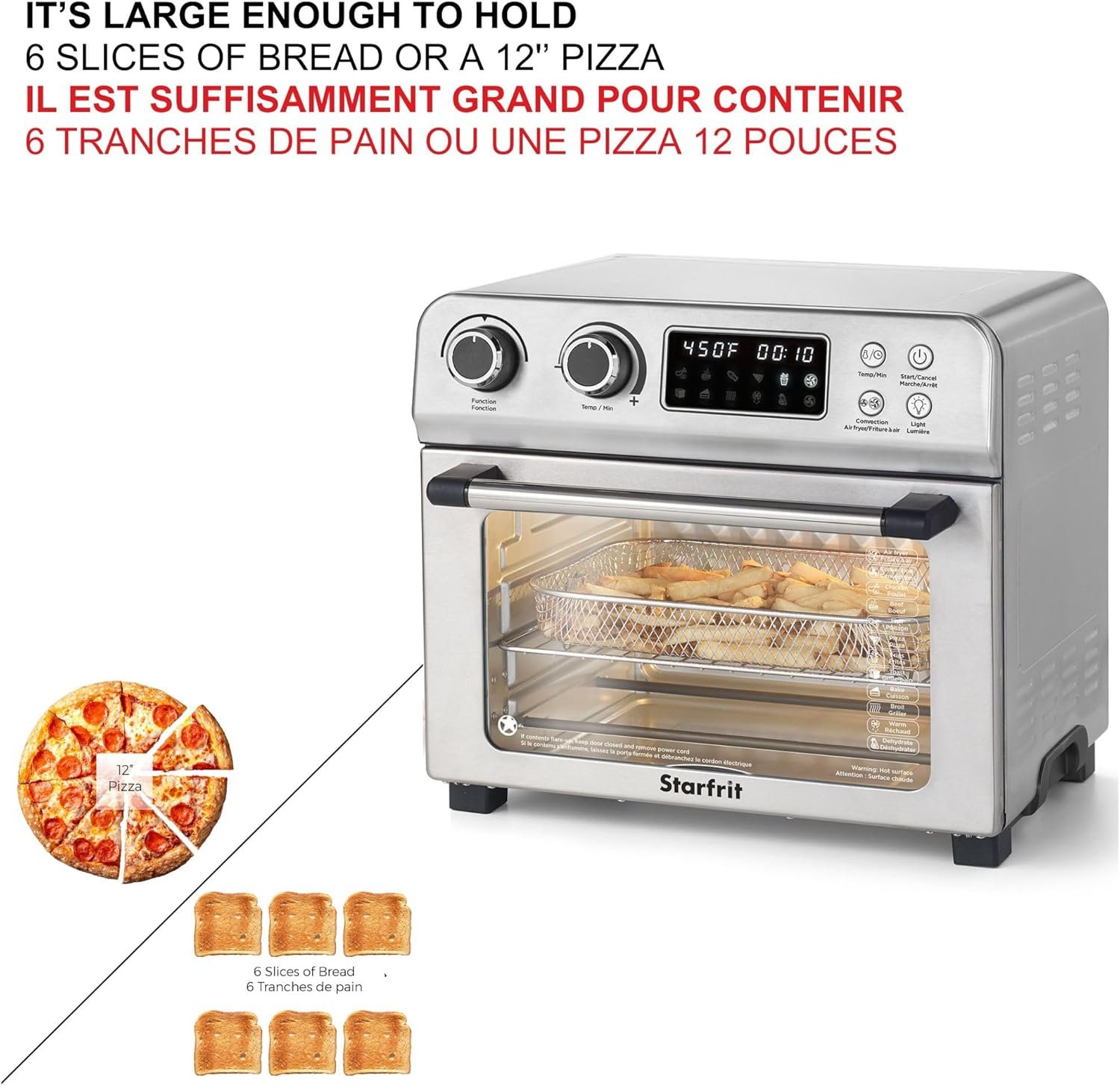 Starfrit Air Fryer Convection Oven - XL for 12" Pizza - Baking Pan & Air Fryer Basket - 10 Preset Modes - 1700W - Image 5