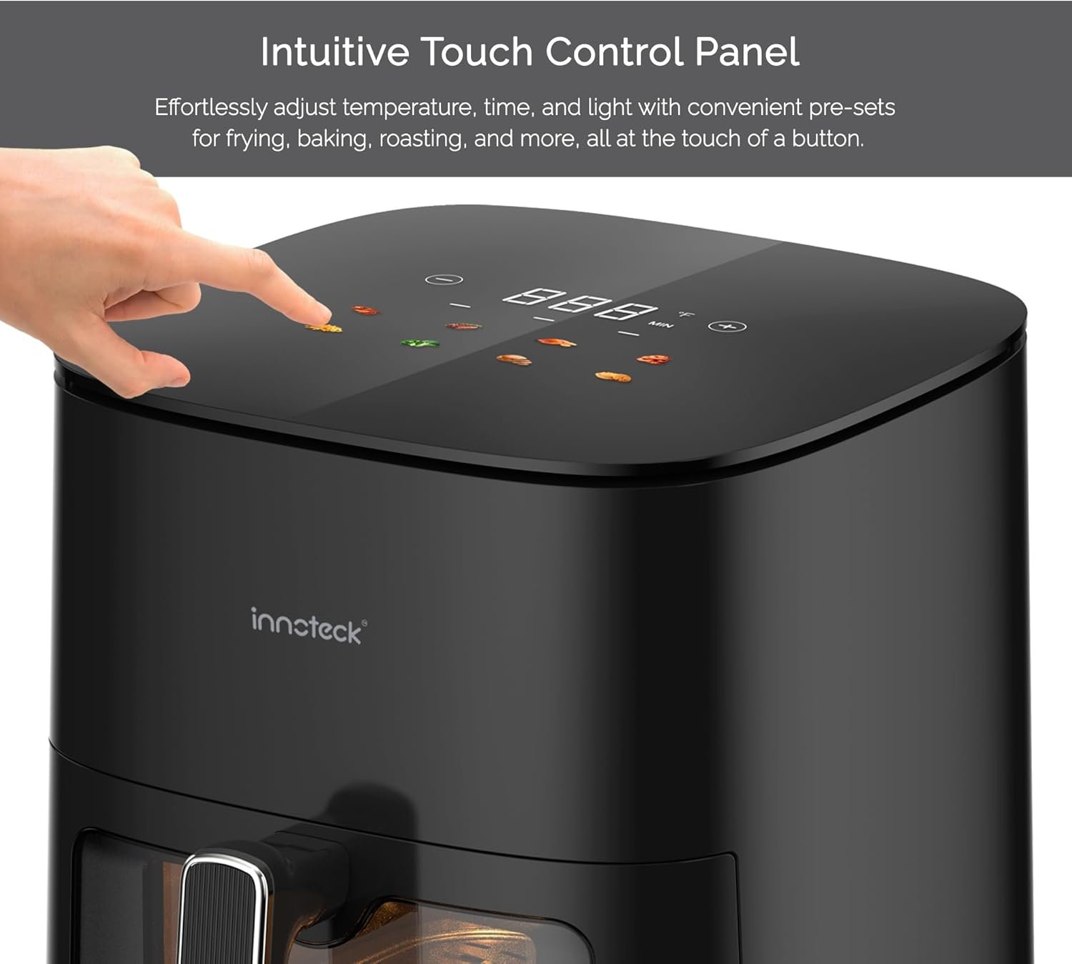 Innoteck 5L Visible Digital Air Fryer - 5.3QT Family Size - Glass Window with One Touch Screen Temperature & Controls - Air Frying, Roast, Dehydrate, Bake, & Reheat - Large Capacity - Oil Less Cooking - Image 5