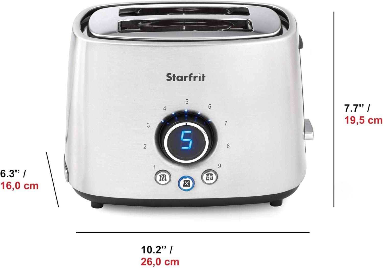Starfrit Electric Toaster - 2-Slice - 9 Adjustable Toasting Settings - Stainless Steel - 800W - Image 7