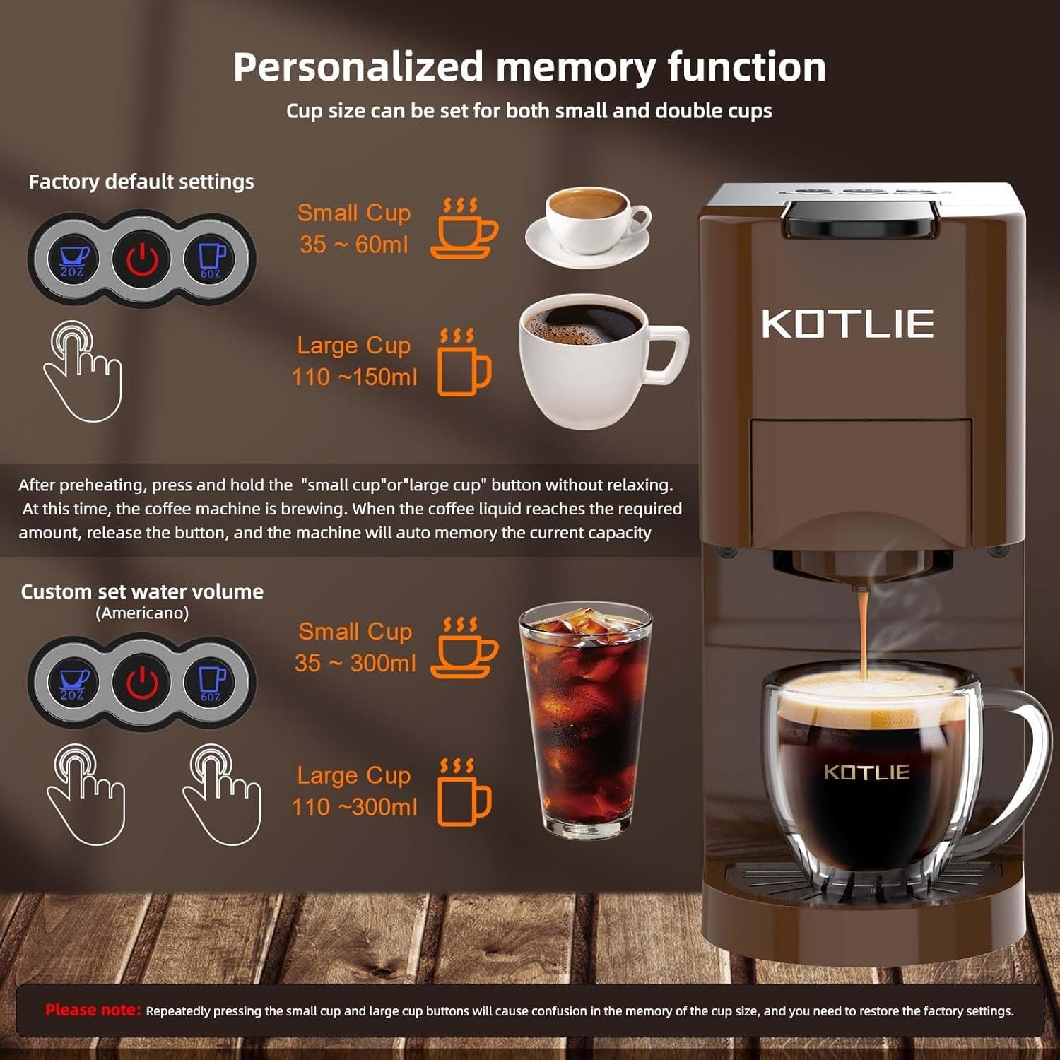 KOTLIE Single Serve Coffee Maker,4in1 Espresso Machines for Nespresso & K-cups/L'OR/Ground Coffee/illy Coffee ESE,19Bar Espresso Maker,1450W Fast Heat Coffee Machine - Image 6
