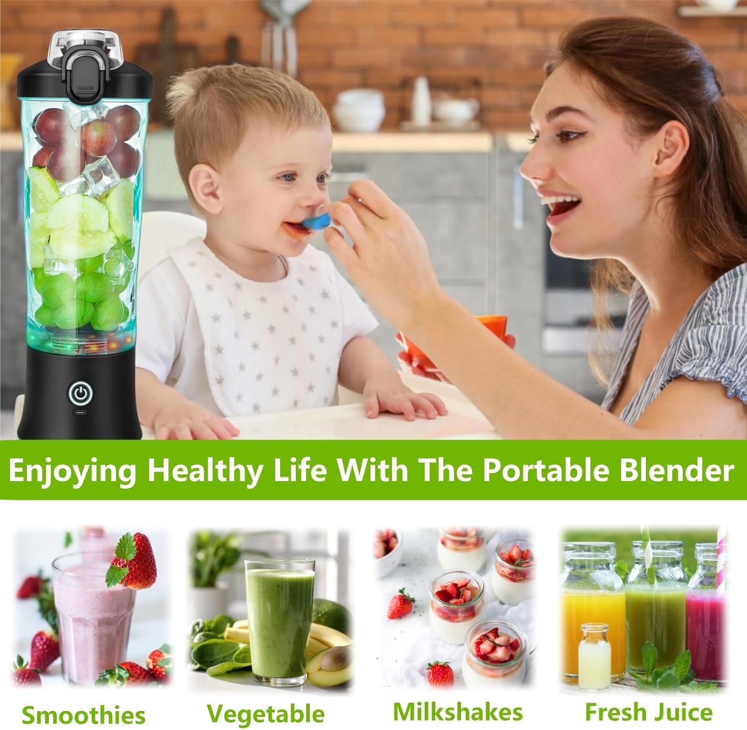 Binineew Portable Blenders for Smoothies and Shakes, 20oz Personal Blender USB Rechargeable On The Go Blender Small Juicer Cup Mixer Bottles, Travel Blender for Kitchen Food Sports Gym (Black) - Image 4