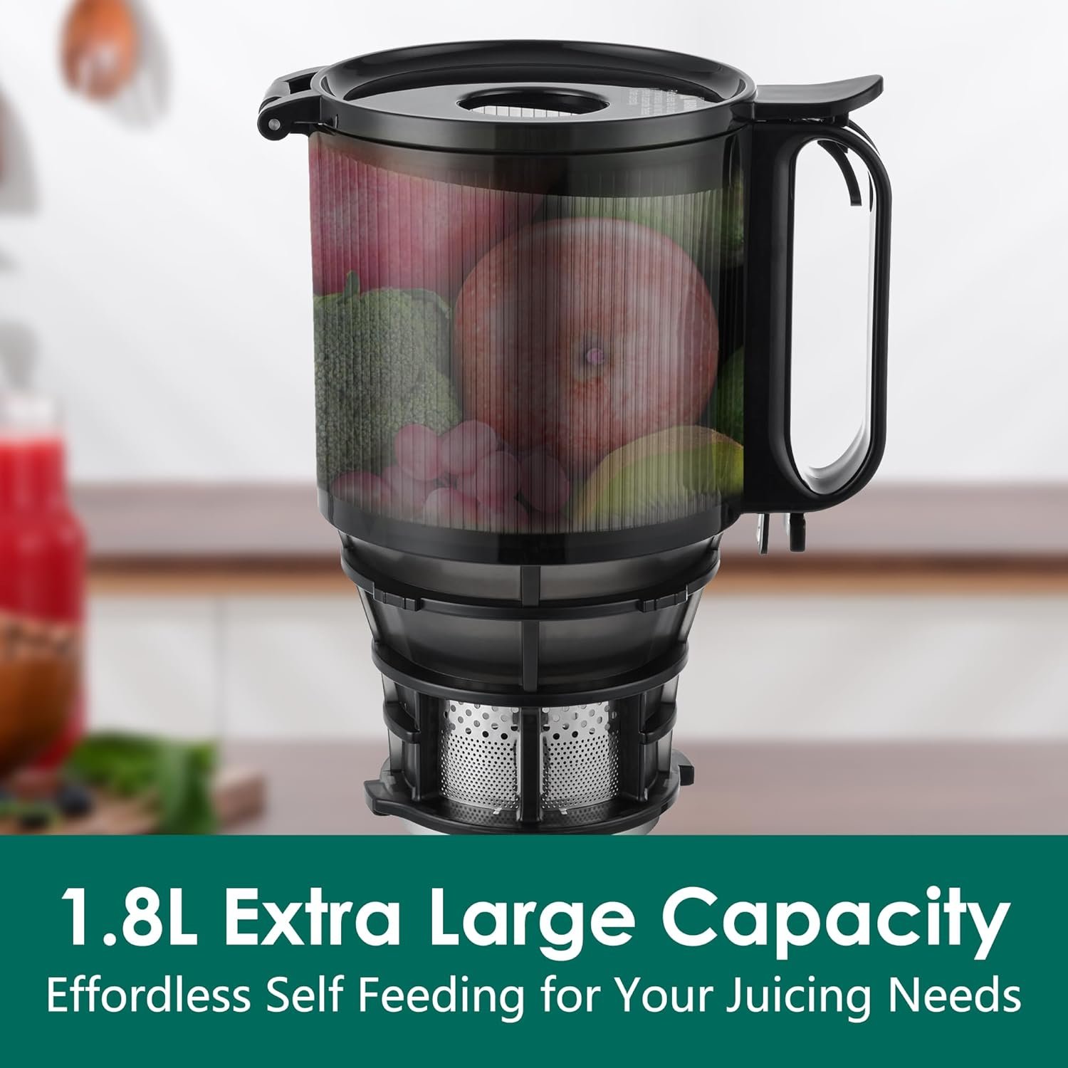 Fretta Cold Press Juicer Machines, Slow Masticating Juicer with 5.3" Extra Large Feed Chute Fit Whole Fruits & Vegetables, Self Feeding Effortless for Batch Juicing, BPA Free 250W(Black) - Image 4