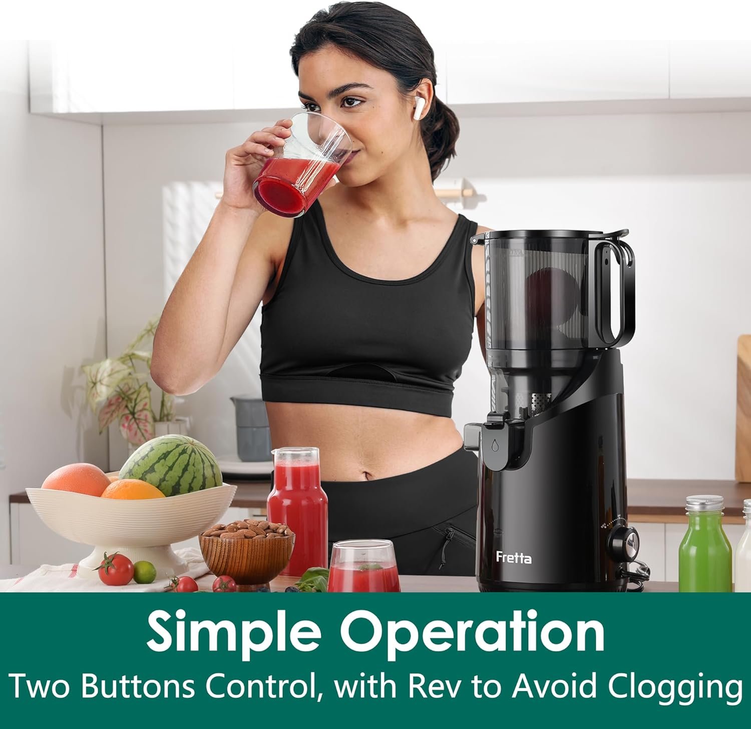 Fretta Cold Press Juicer Machines, Slow Masticating Juicer with 5.3" Extra Large Feed Chute Fit Whole Fruits & Vegetables, Self Feeding Effortless for Batch Juicing, BPA Free 250W(Black) - Image 8
