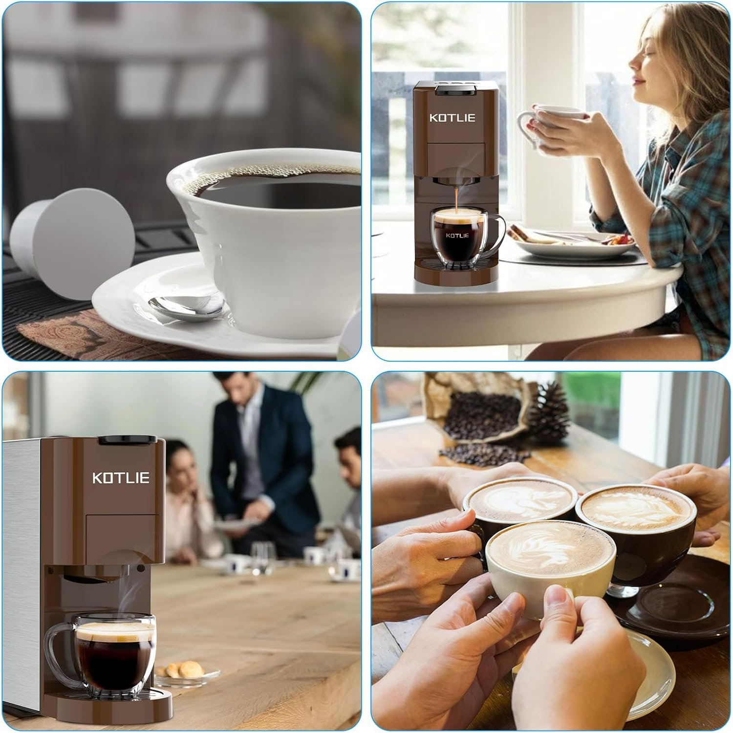 KOTLIE Single Serve Coffee Maker,4in1 Espresso Machines for Nespresso & K-cups/L'OR/Ground Coffee/illy Coffee ESE,19Bar Espresso Maker,1450W Fast Heat Coffee Machine - Image 9