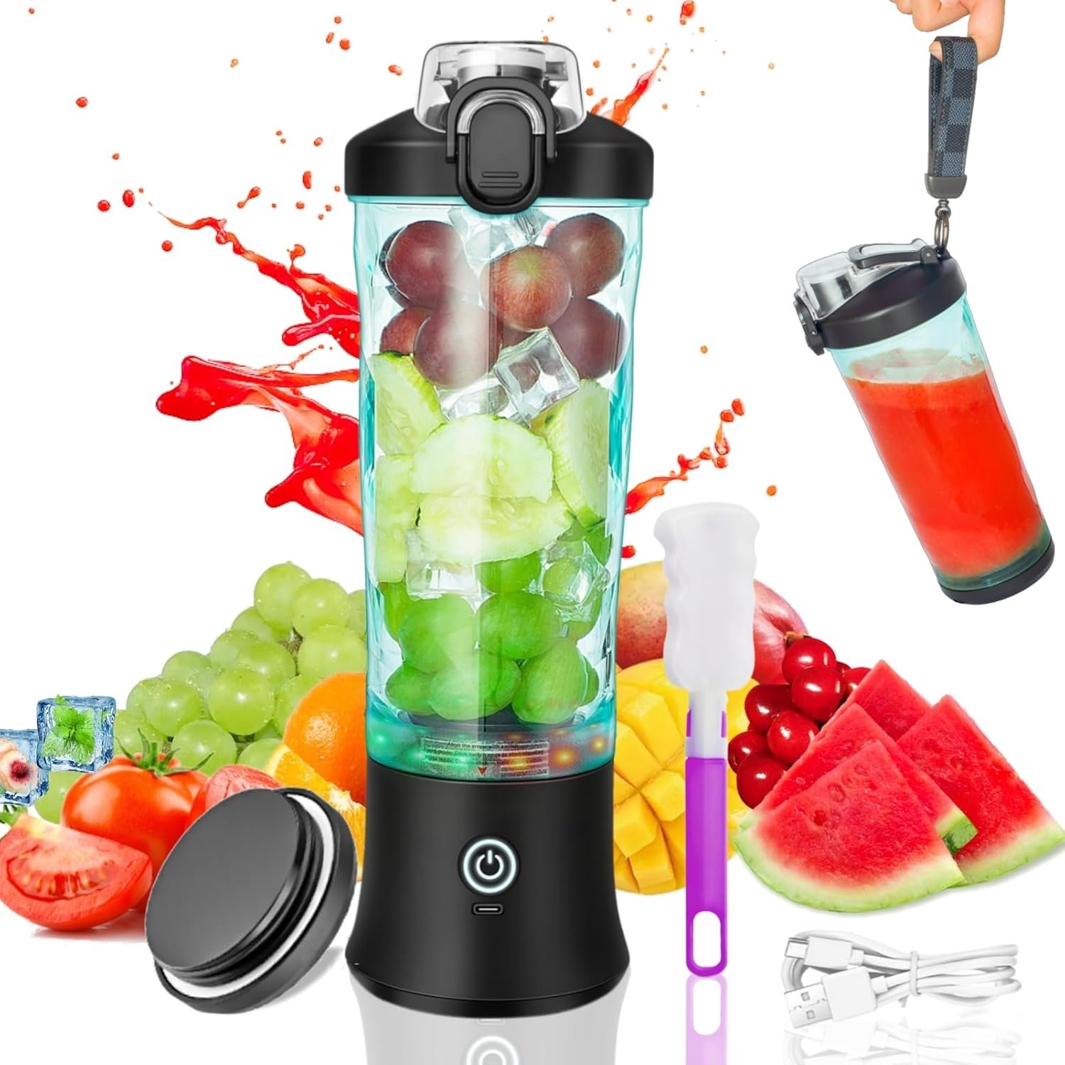 Binineew Portable Blenders for Smoothies and Shakes, 20oz Personal Blender USB Rechargeable On The Go Blender Small Juicer Cup Mixer Bottles, Travel Blender for Kitchen Food Sports Gym (Black) - Image 2