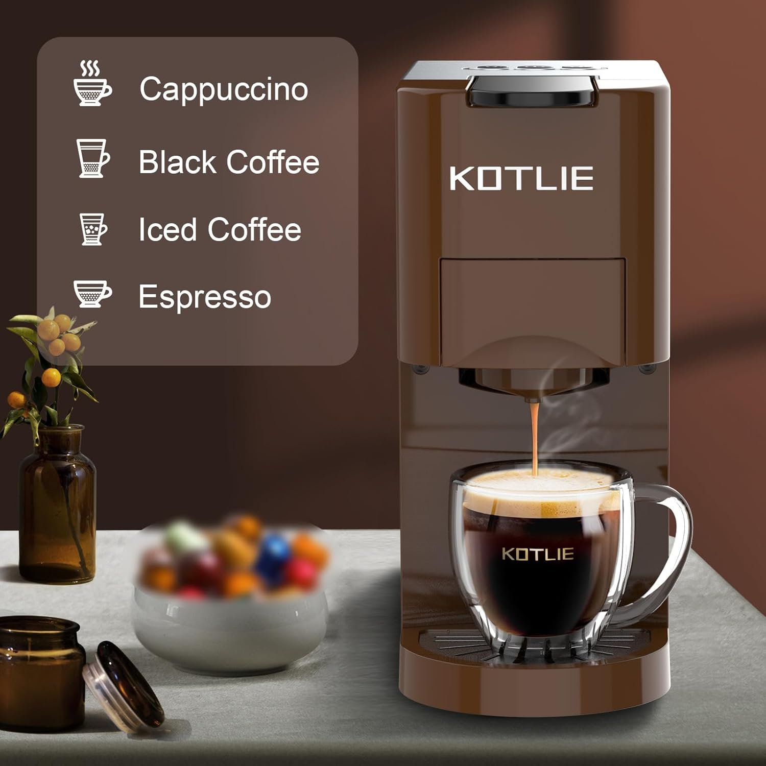 KOTLIE Single Serve Coffee Maker,4in1 Espresso Machines for Nespresso & K-cups/L'OR/Ground Coffee/illy Coffee ESE,19Bar Espresso Maker,1450W Fast Heat Coffee Machine - Image 7