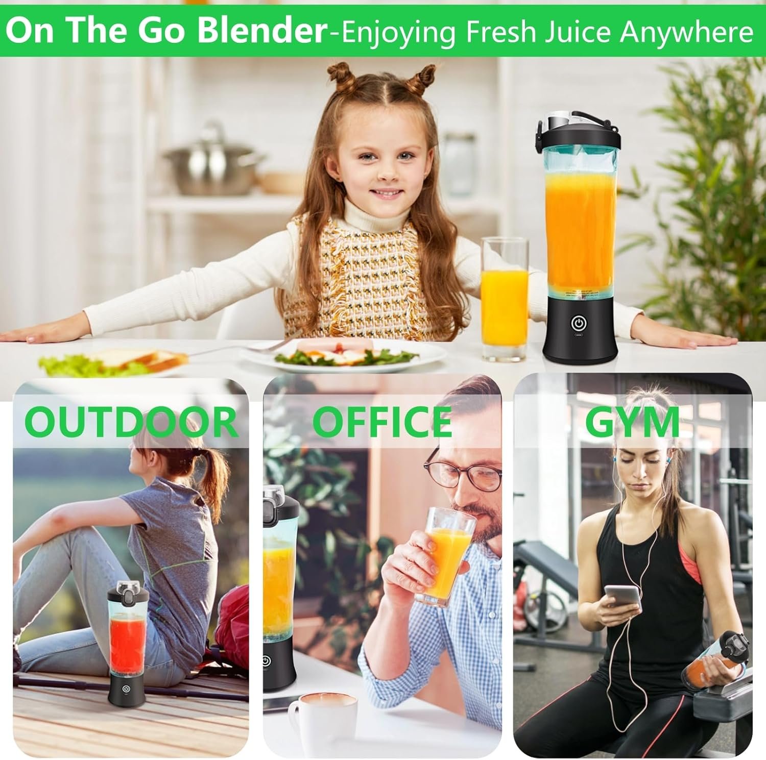 Binineew Portable Blenders for Smoothies and Shakes, 20oz Personal Blender USB Rechargeable On The Go Blender Small Juicer Cup Mixer Bottles, Travel Blender for Kitchen Food Sports Gym (Black) - Image 8