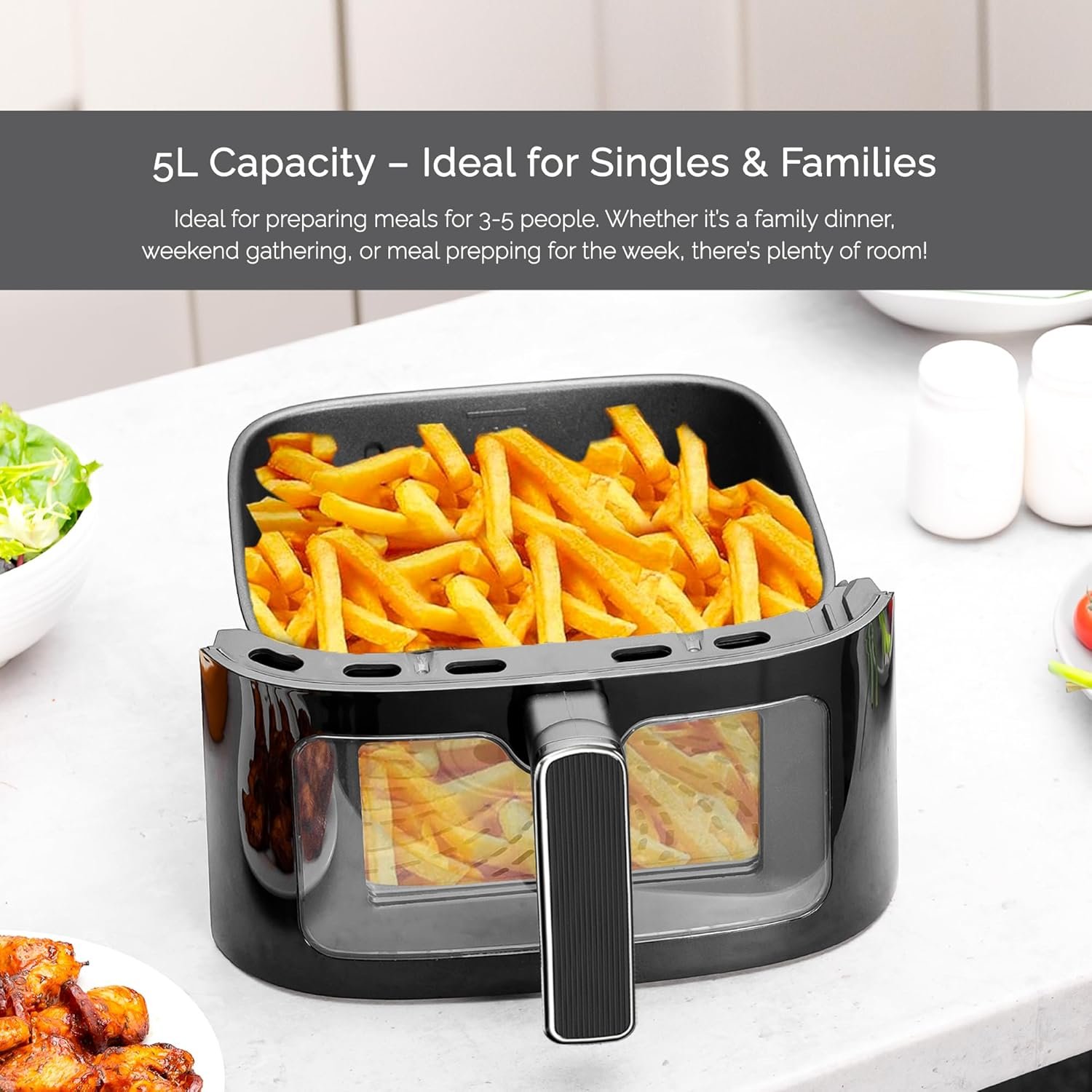Innoteck 5L Visible Digital Air Fryer - 5.3QT Family Size - Glass Window with One Touch Screen Temperature & Controls - Air Frying, Roast, Dehydrate, Bake, & Reheat - Large Capacity - Oil Less Cooking - Image 4