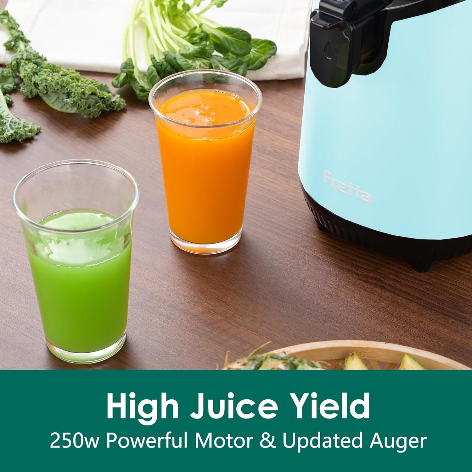 Fretta Cold Press Juicer Machines, Slow Masticating Juicer with 5.3" Extra Large Feed Chute Fit Whole Fruits & Vegetables, Self Feeding Effortless for Batch Juicing, BPA Free 250W (Blue) - Image 7
