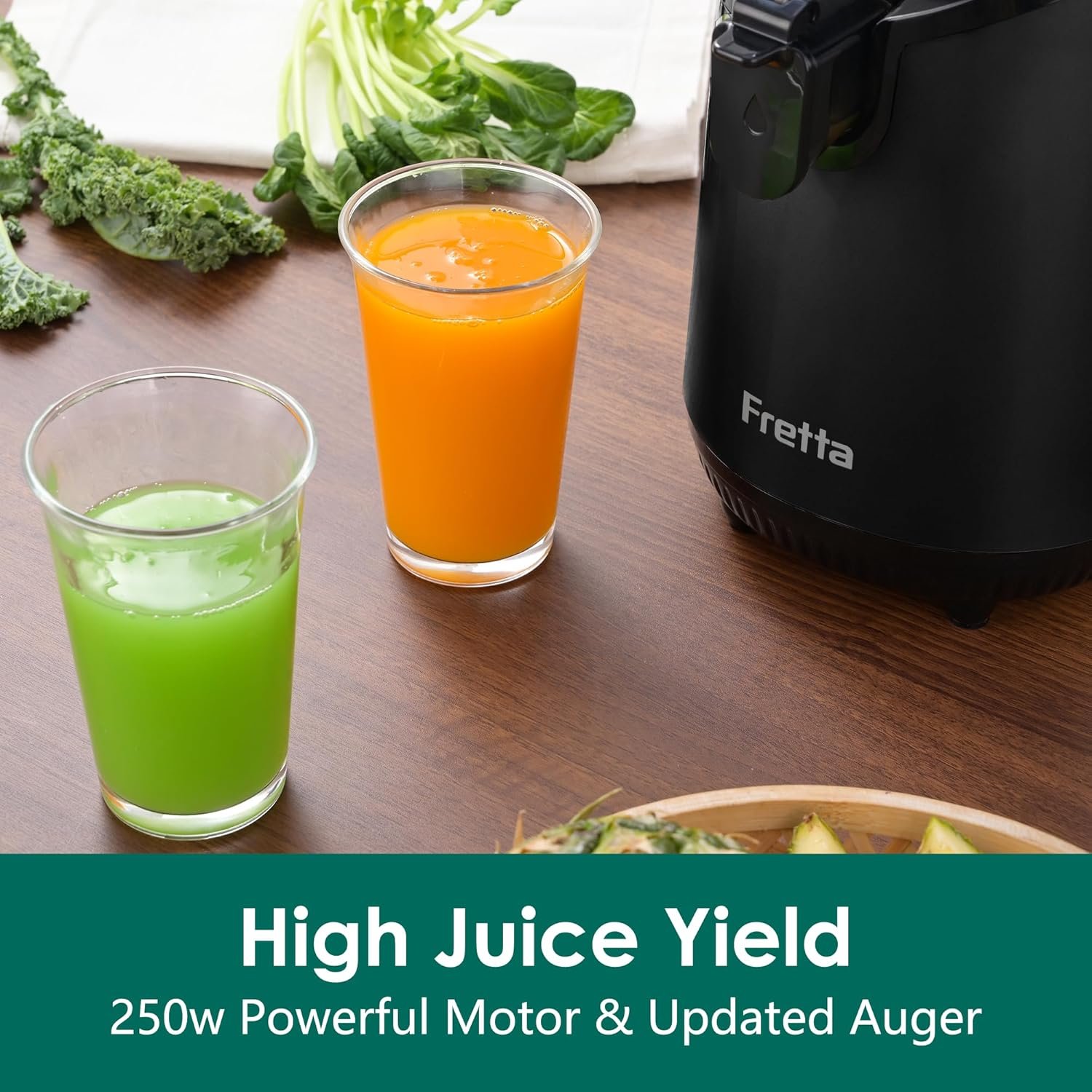 Fretta Cold Press Juicer Machines, Slow Masticating Juicer with 5.3" Extra Large Feed Chute Fit Whole Fruits & Vegetables, Self Feeding Effortless for Batch Juicing, BPA Free 250W(Black) - Image 7