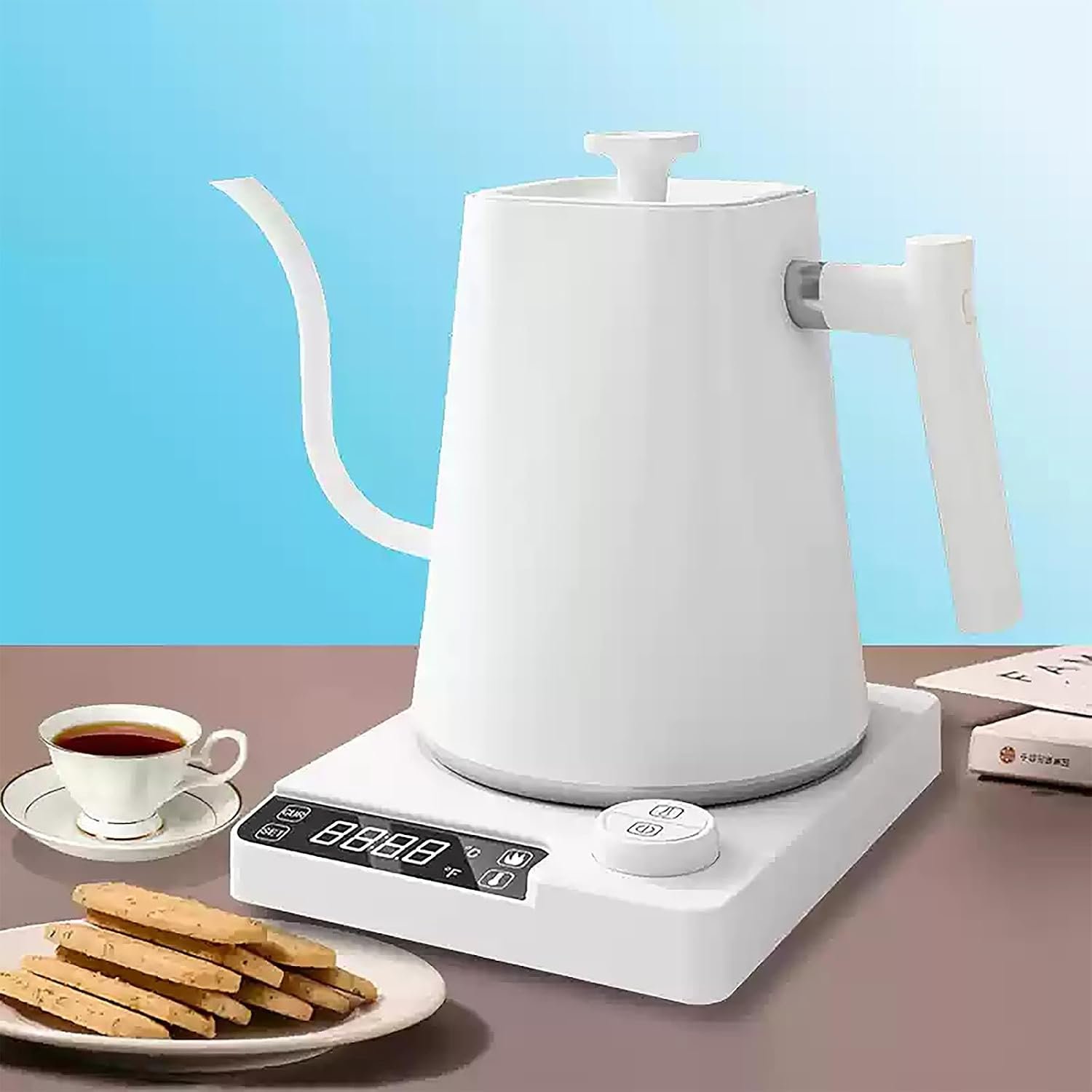 VICBINLY Electric Gooseneck Kettle, 1.0L Pour Over Kettle and Coffee Kettle, 100% Stainless Steel Inner Lid and Bottom, 1200 Watt Quick Heating, White TKWT02G - Image 4