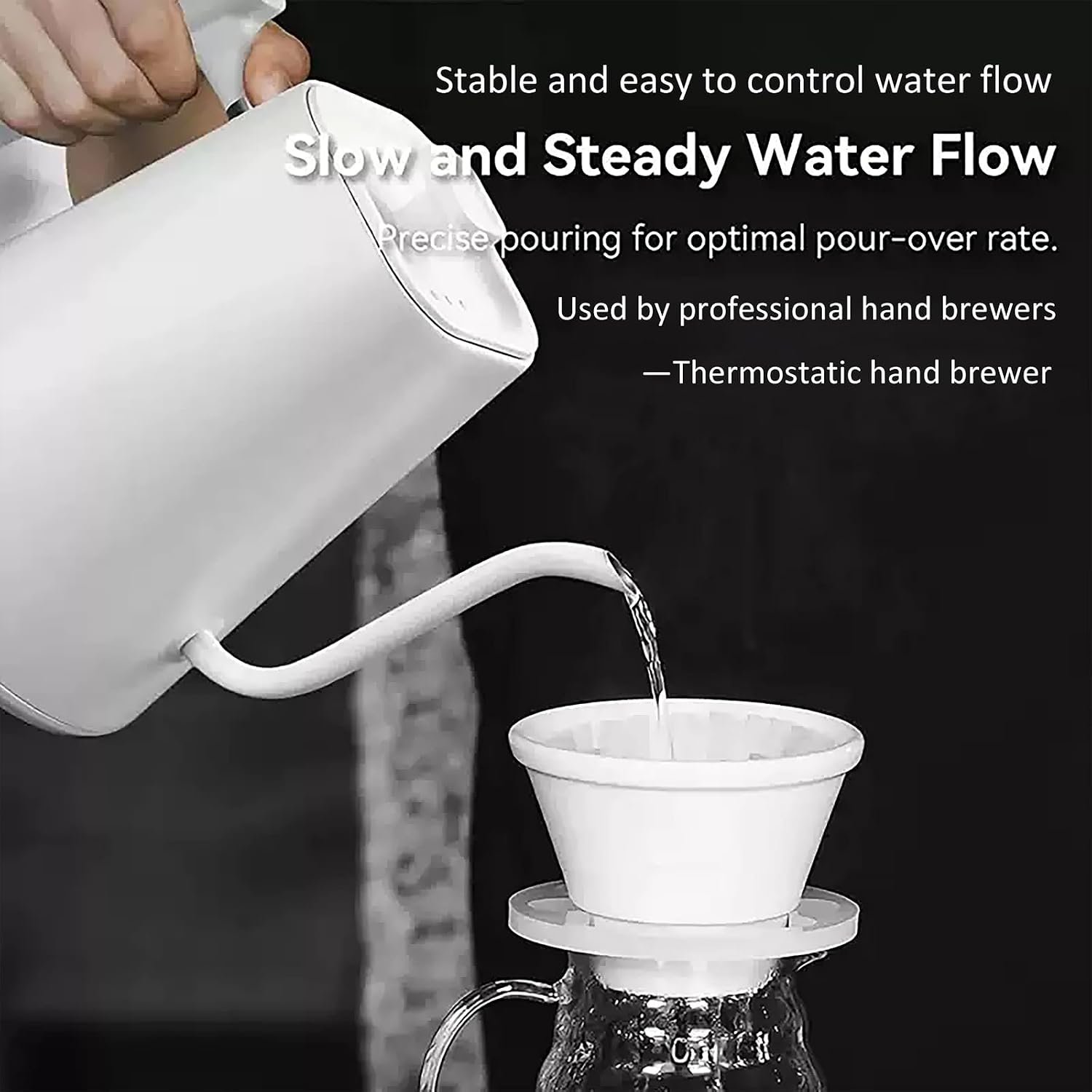 VICBINLY Electric Gooseneck Kettle, 1.0L Pour Over Kettle and Coffee Kettle, 100% Stainless Steel Inner Lid and Bottom, 1200 Watt Quick Heating, White TKWT02G - Image 6
