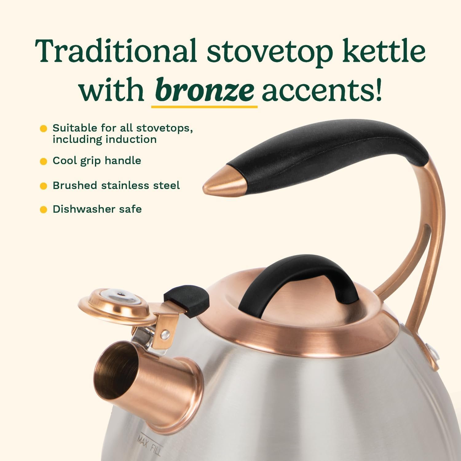 Cuisinart Stovetop Whistling Kettle, Stainless Steel, Bronze Accents, Cool Grip Handle (CTK-BZC) - Image 5