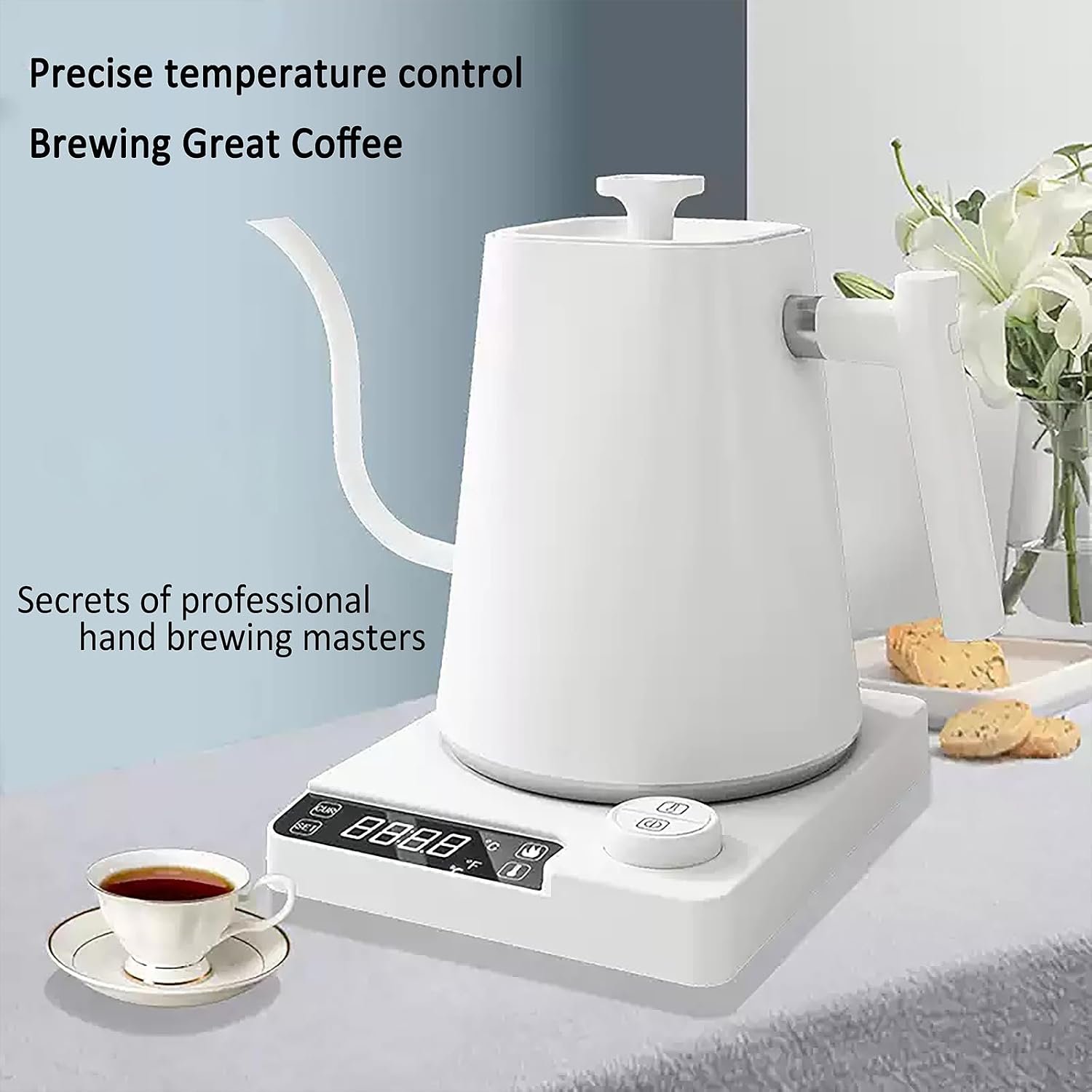 VICBINLY Electric Gooseneck Kettle, 1.0L Pour Over Kettle and Coffee Kettle, 100% Stainless Steel Inner Lid and Bottom, 1200 Watt Quick Heating, White TKWT02G - Image 8