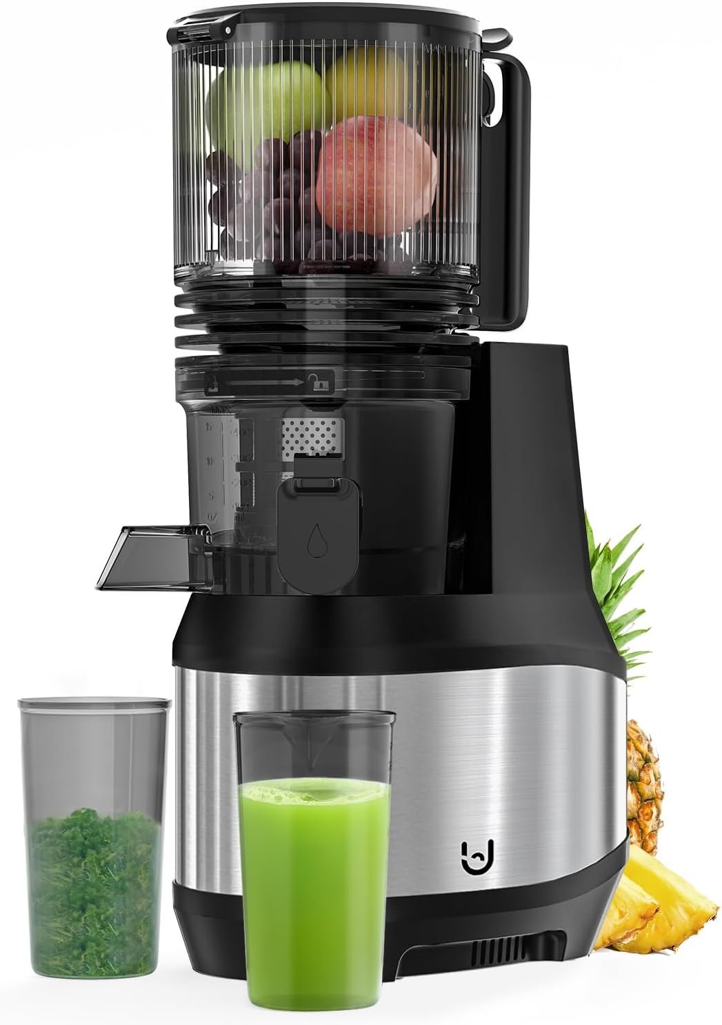 Masticating Juicer, 6.2" Slow Cold Press Juicer with Extra-Large Feeding Chute, Pure Juicer Machines for whole Vegetables & Fruits, Easy to Clean with Brush - Image 2