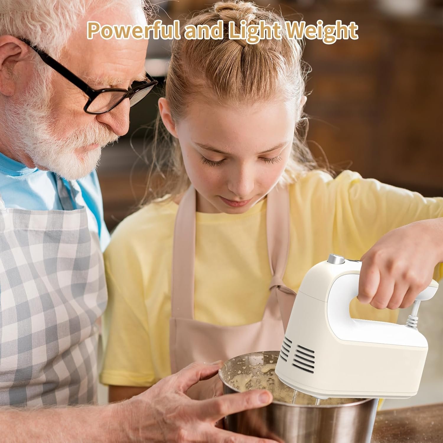 Yomelo 9-Speed Digital Hand Mixer Electric, 400W Powerful DC Motor, Baking Mixer Handheld with Snap-On Storage Case, 5 Stainless Steel Accessories, Flat Beaters, Dough Hooks, Whisk (Cream White) - Image 4