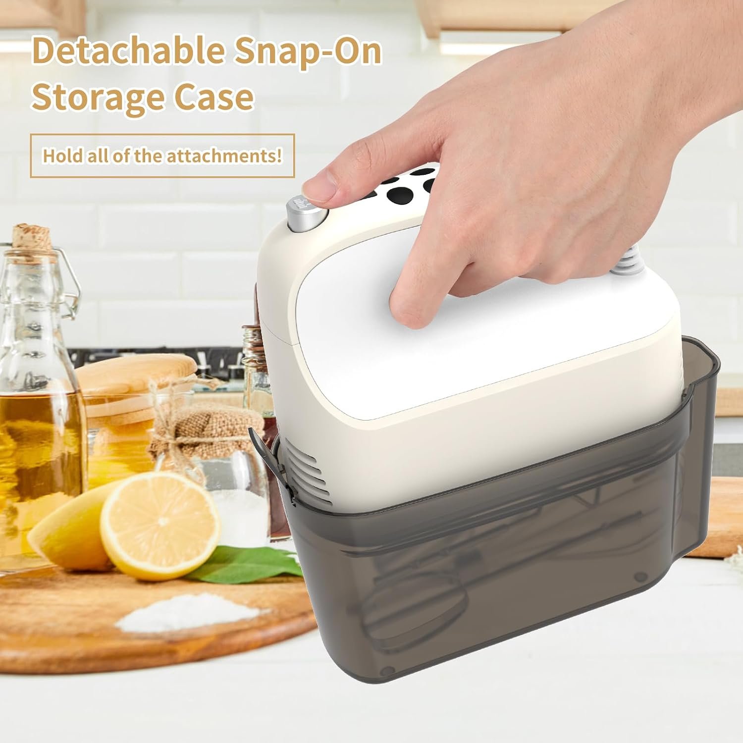 Yomelo 9-Speed Digital Hand Mixer Electric, 400W Powerful DC Motor, Baking Mixer Handheld with Snap-On Storage Case, 5 Stainless Steel Accessories, Flat Beaters, Dough Hooks, Whisk (Cream White) - Image 7