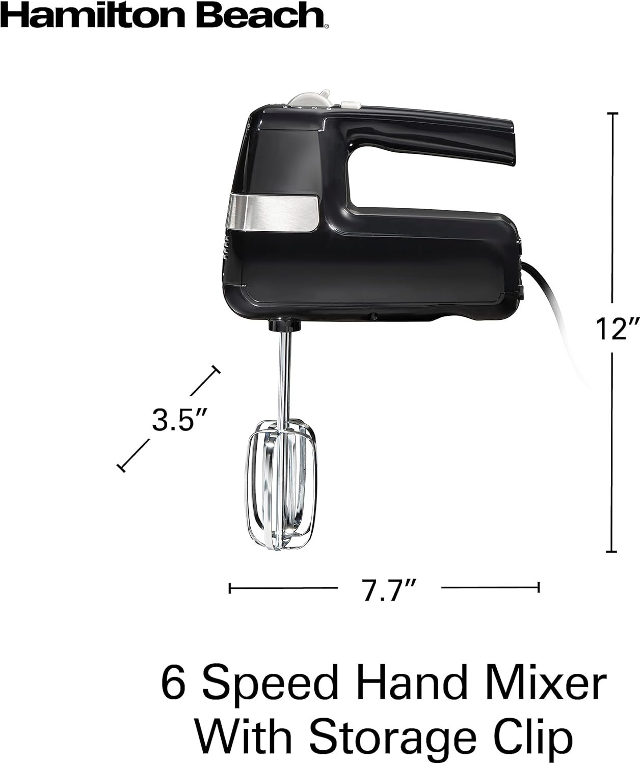 Hamilton Beach 6-Speed Electric Hand Mixer for Baking, Stir Button, 300W Peak Power, Whisk, Removable Storage Clip, Black (62628) | 300 Watts of Peak Power for Powerful Mixing | Includes Whisk and Storage Clip | Black | 62628 - Image 9