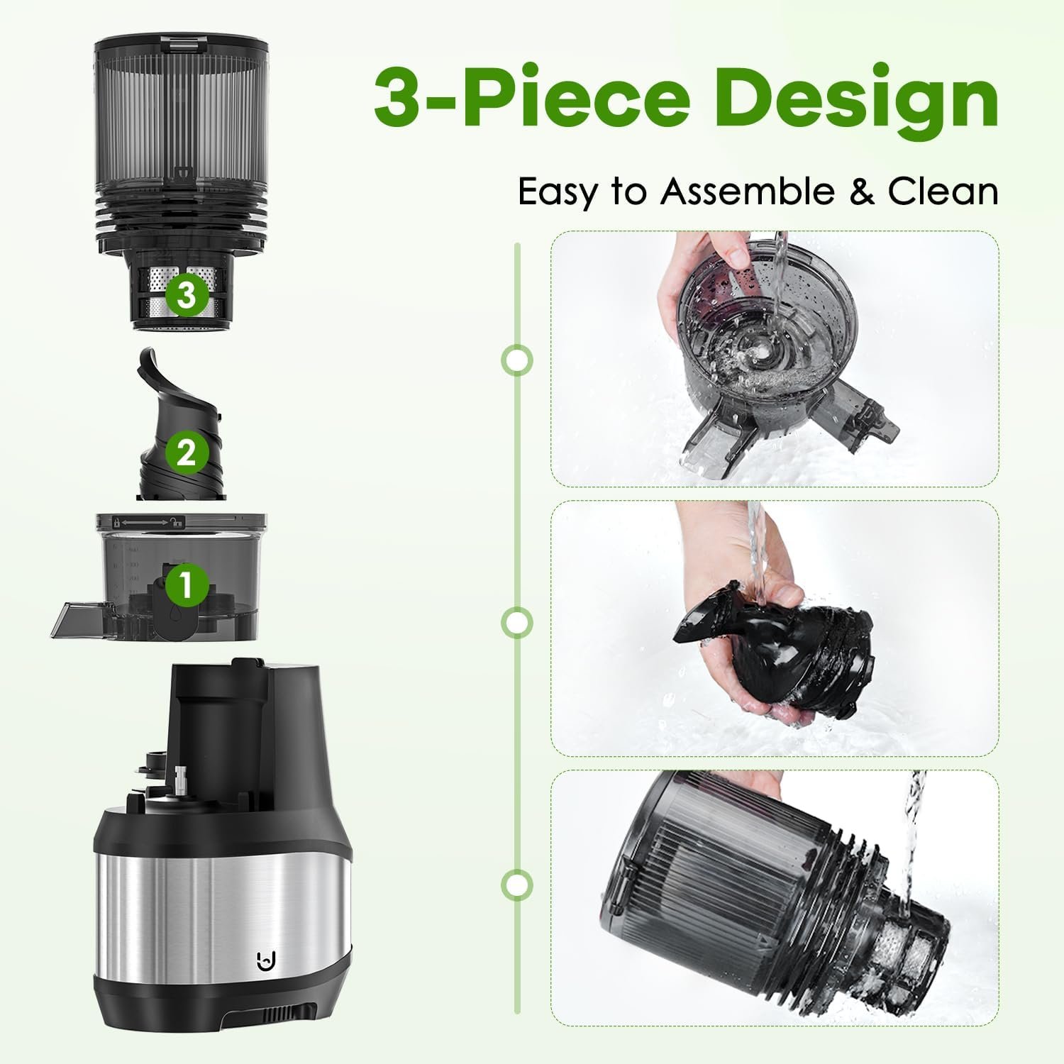 Masticating Juicer, 6.2" Slow Cold Press Juicer with Extra-Large Feeding Chute, Pure Juicer Machines for whole Vegetables & Fruits, Easy to Clean with Brush - Image 7
