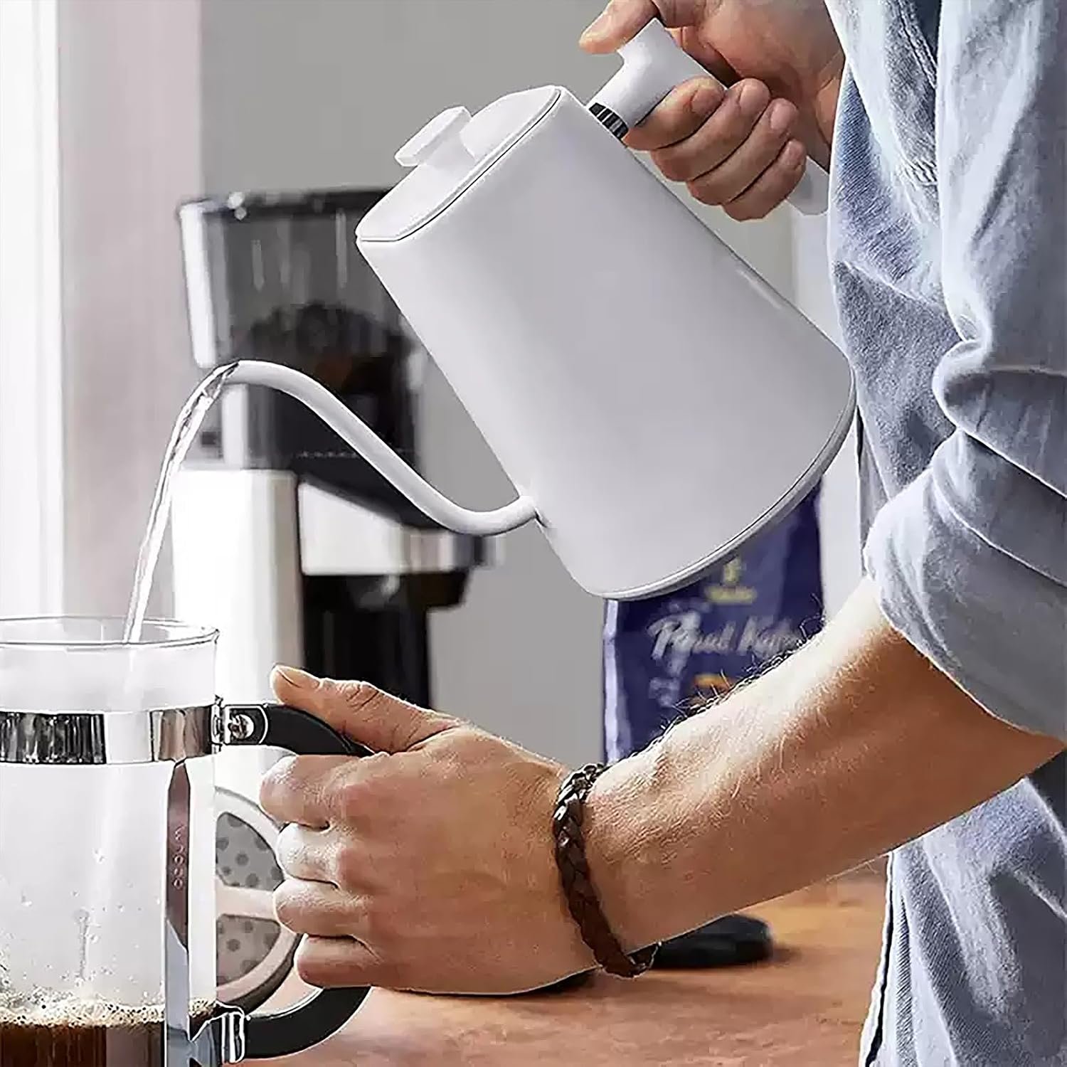 VICBINLY Electric Gooseneck Kettle, 1.0L Pour Over Kettle and Coffee Kettle, 100% Stainless Steel Inner Lid and Bottom, 1200 Watt Quick Heating, White TKWT02G - Image 7