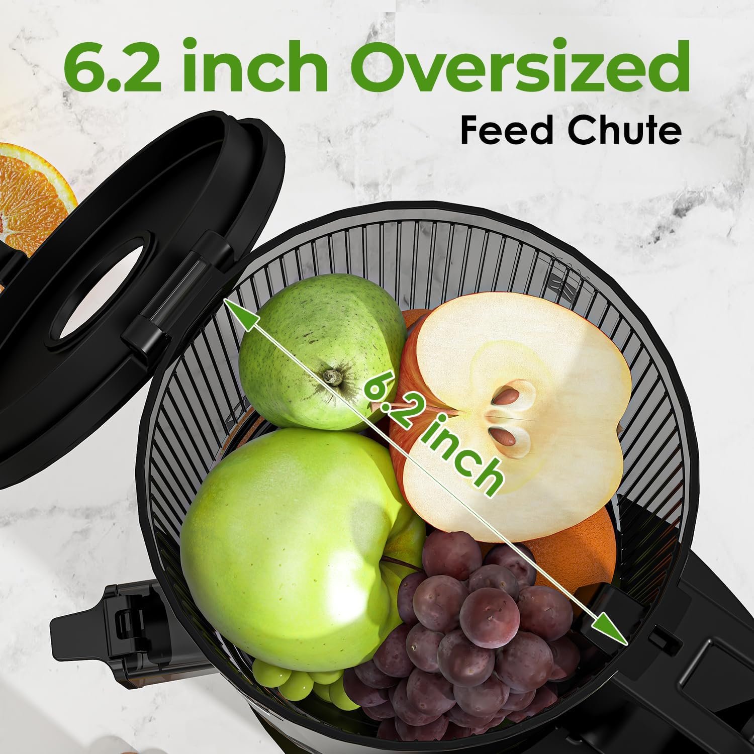 Masticating Juicer, 6.2" Slow Cold Press Juicer with Extra-Large Feeding Chute, Pure Juicer Machines for whole Vegetables & Fruits, Easy to Clean with Brush - Image 9